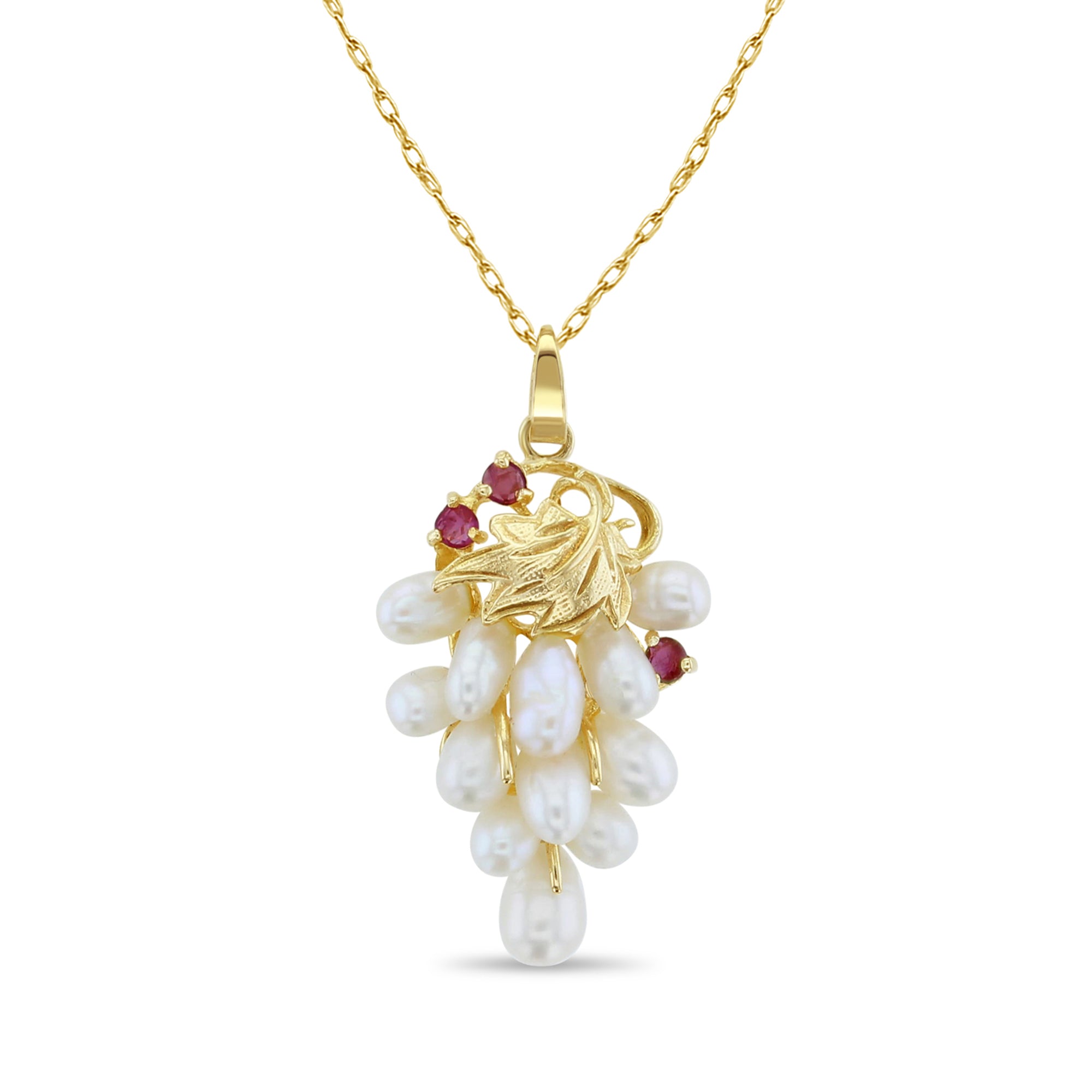 Exquisite Pearl Grape Cluster Necklace with Genuine Ruby Accents - Elegant Vintage Jewelry for Women, Perfect for Weddings, Parties & Special Occasions