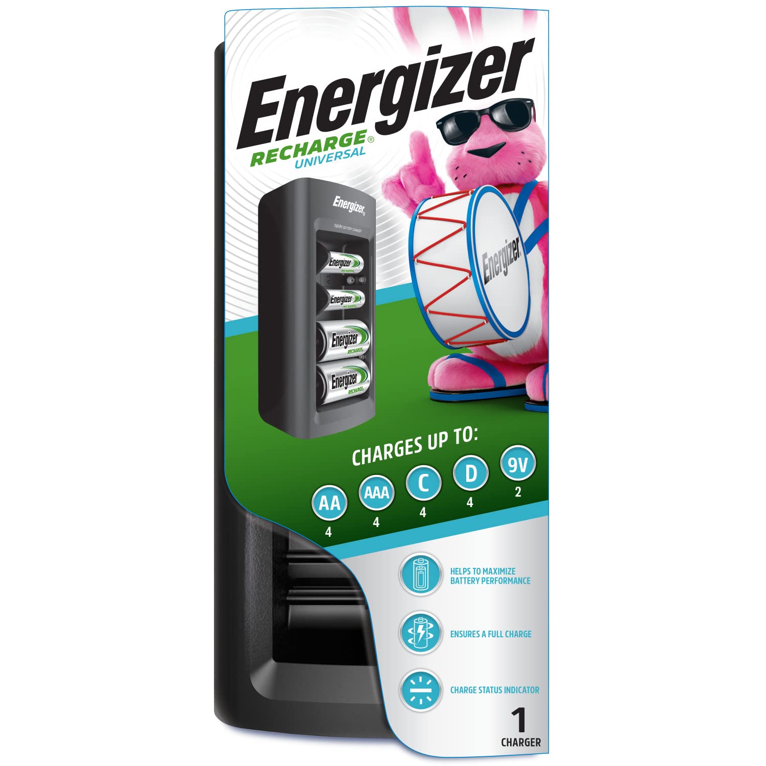 Energizer Rechargeable Battery Charger for C, D, AA, AAA & 9V Batteries - Fast Charging for Home, Office & Emergency Power Supply