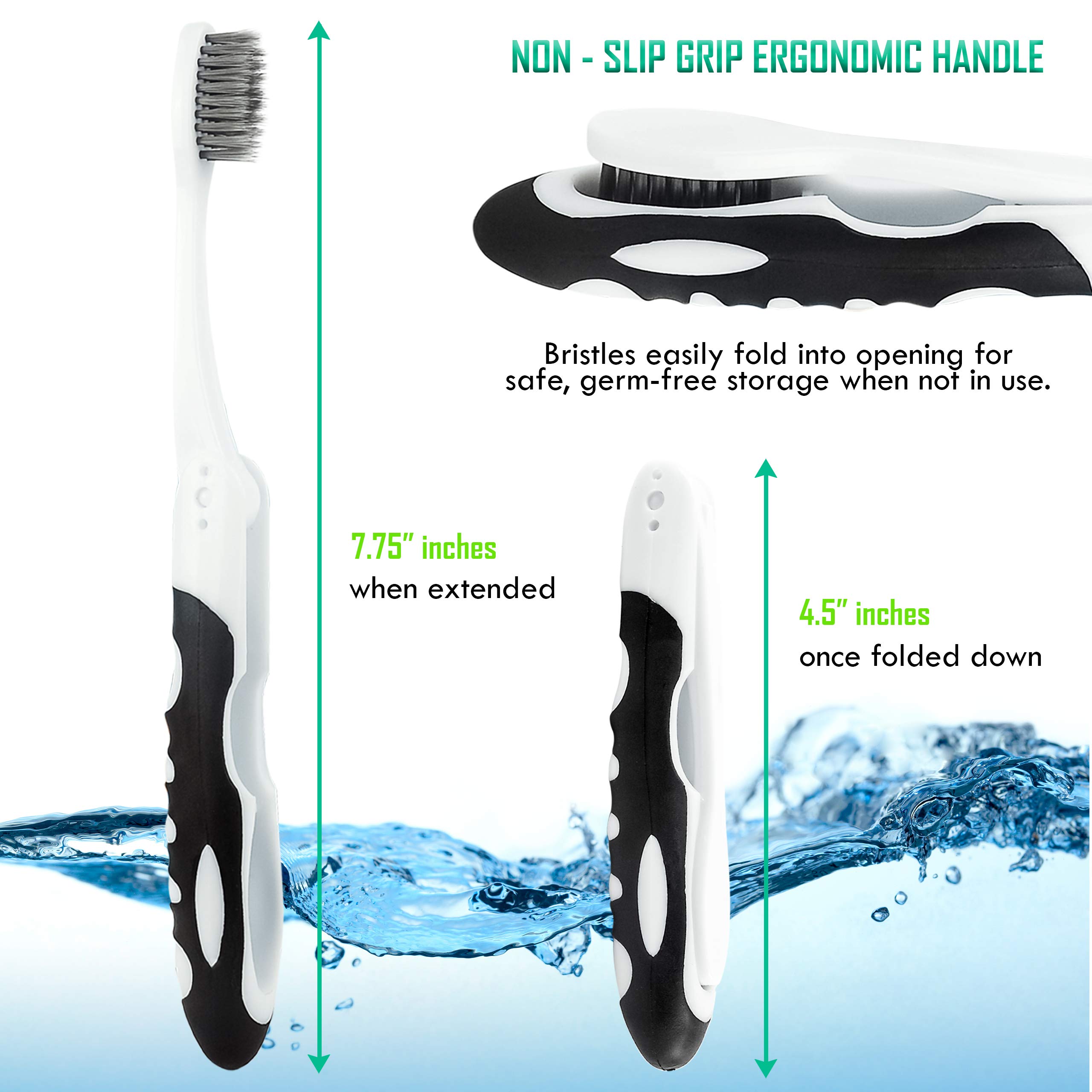 Lingito Travel Toothbrush 6-Pack - Foldable Toothbrush with Built-in Cover, Soft Charcoal Bristles | Compact & Portable for Hiking, Camping, Business Trips | Perfect for Travel, Gym, Office & Emergency Kits
