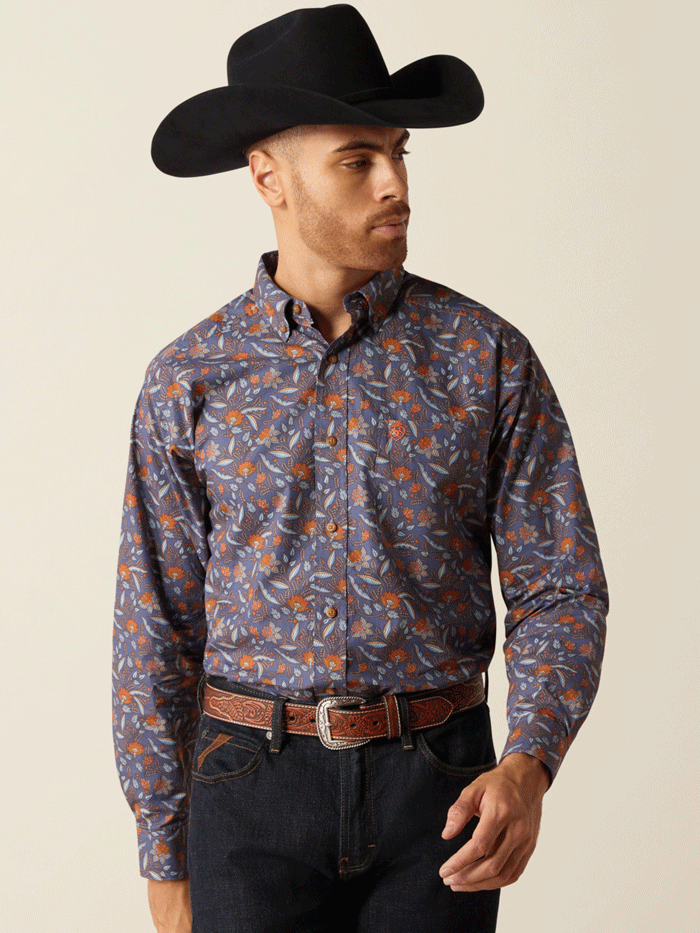 Ariat Men's Ty Classic Fit Shirt - Indigo Blue Western Work Shirt for Cowboy, Ranch & Outdoor Activities