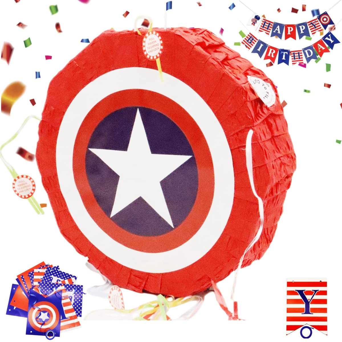 Superhero Shield Pinata for Birthday Parties, Halloween & Christmas - Boys Superhero Theme Party Supplies for Pinata Festival, Kids Celebration & Special Events