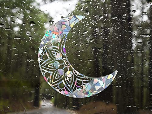 Mandala Moon Suncatchers for Windows - Rainbow Maker Decal & Sticker, Colorful Window Cling Decor - Perfect for Home, Office, Yoga Studio & Meditation Space