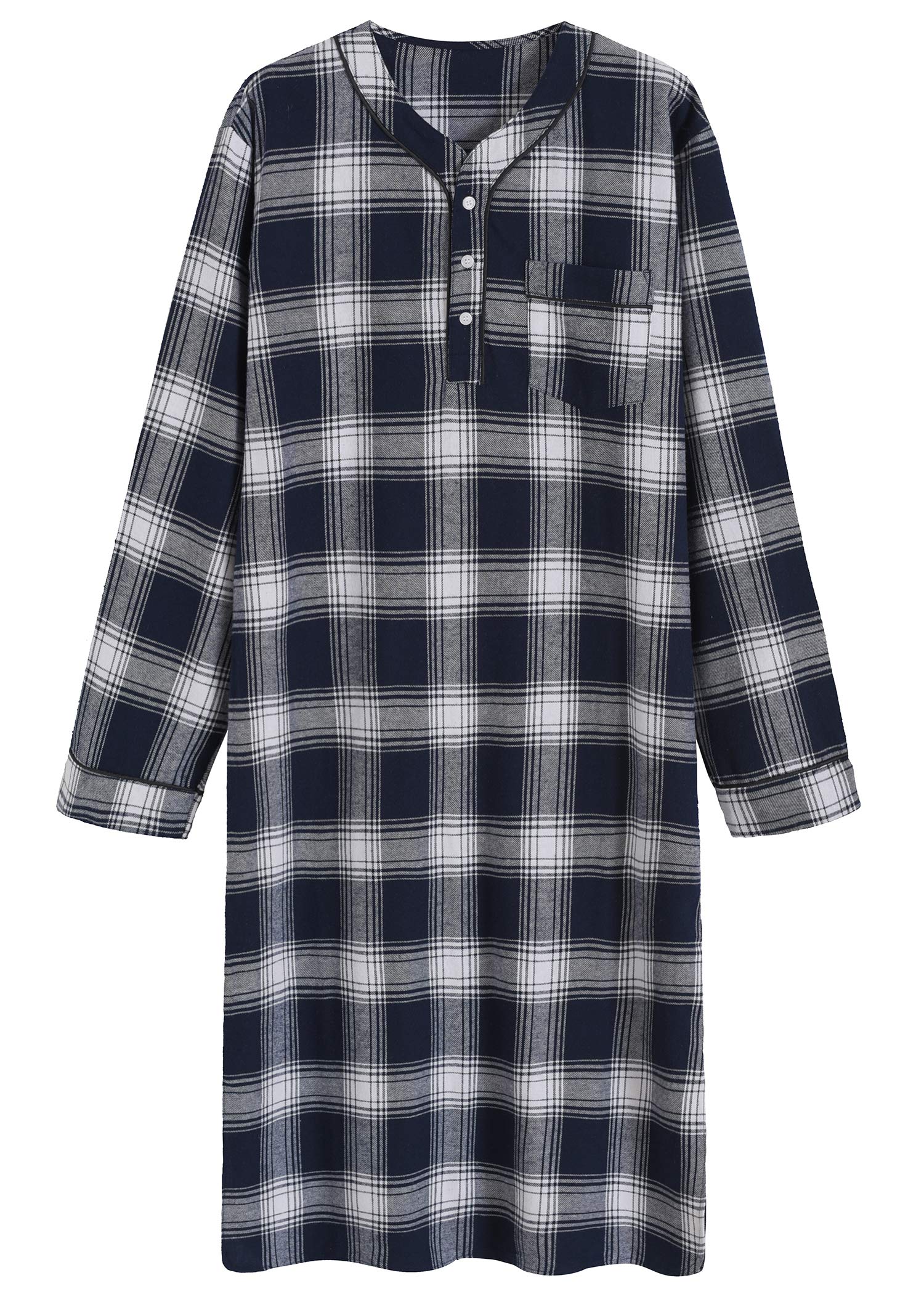 Latuza Men's Cotton Flannel Nightshirt - Soft & Comfortable Sleepwear for Lounge & Bedtime - Perfect for Relaxing at Home or Cold Weather Nights