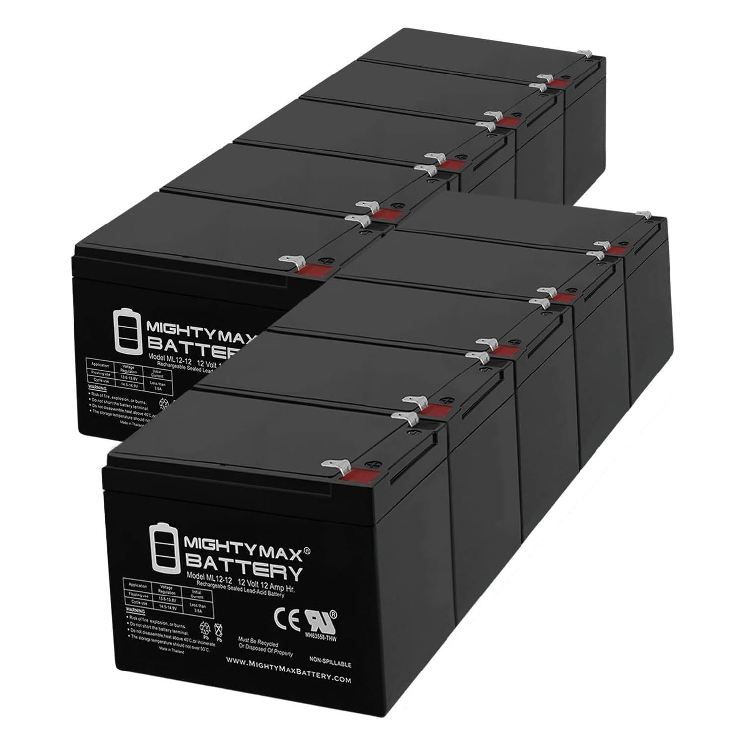 Mighty Max 12V 12Ah Rechargeable Sealed Lead Acid Battery - 10 Pack for Minuteman Pro 1000i UPS Backup Power System - Perfect for Emergency Power Supply, Solar Energy Storage & Security Alarm Systems