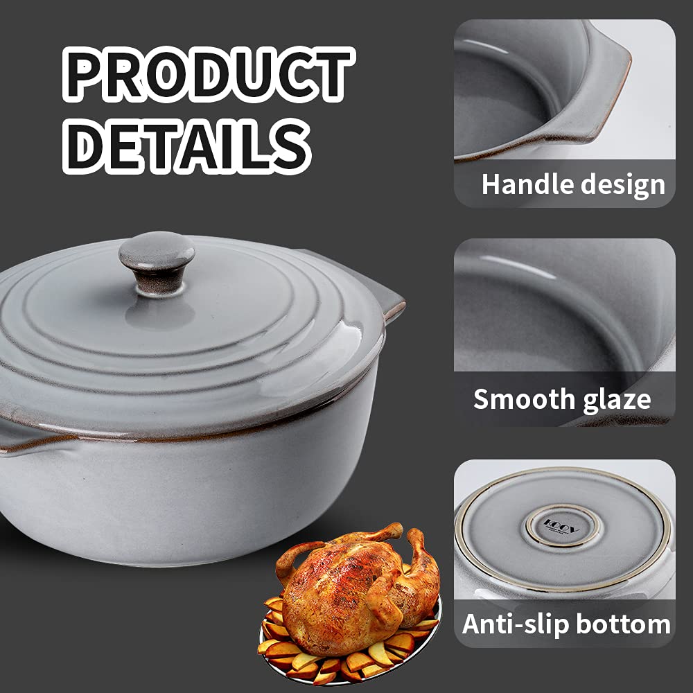 KOOV 2 Quart Ceramic Casserole Dish with Lid - Oven Safe 9 Inch Round Baking Dish Set, Reactive Glaze Deep Casserole Cookware for Lasagna, Casseroles & Dinner Serving | Perfect for Family Meals, Potlucks & Holiday Cooking