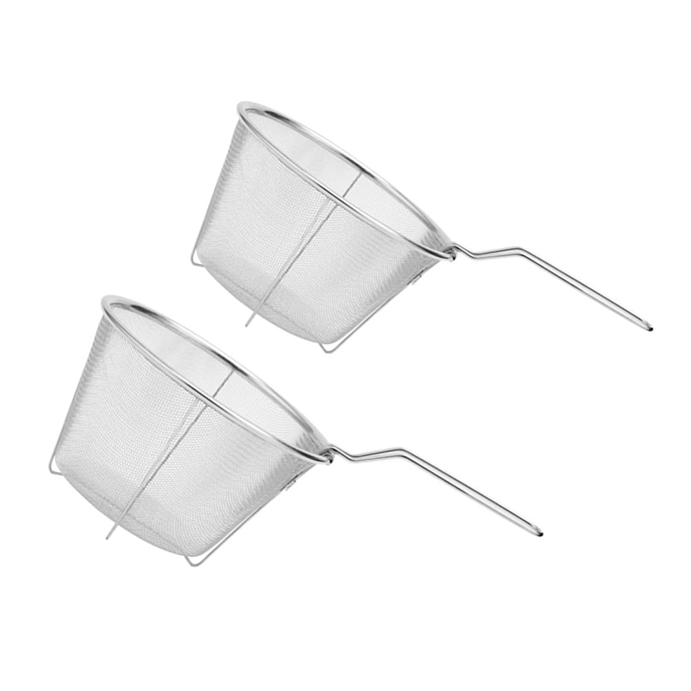 Stainless Steel Deep Fry Basket with Handle - 2 Pack Sink Strainer for Pasta, Noodles, French Fries, Chicken - Durable Colander & Serving Basket for Frying, Cooking & Kitchen Use