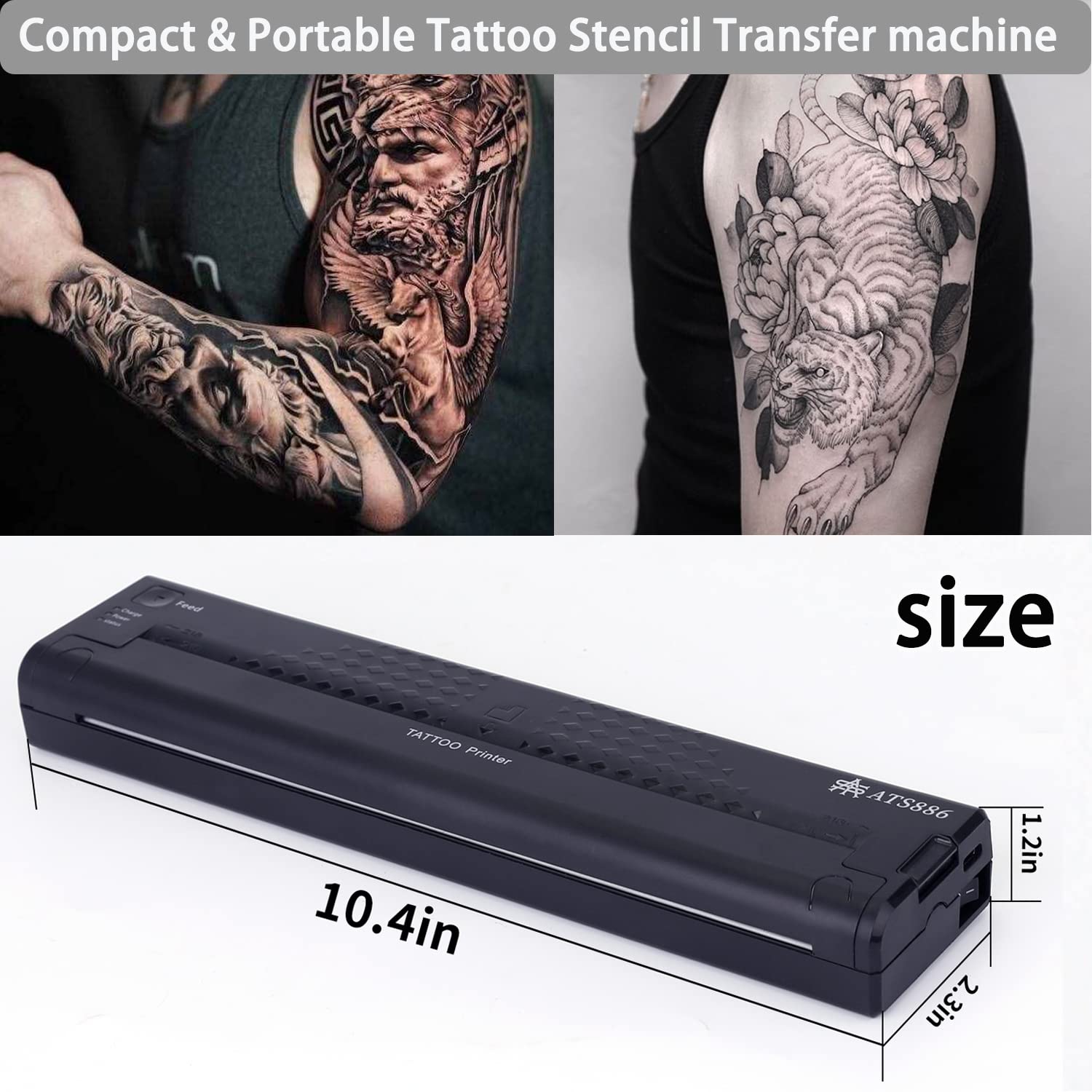 YILONG Wireless Bluetooth Tattoo Stencil Printer - Portable Thermal Transfer Machine for Tattoo Artists & Beginners | Compatible with Android, iOS & PC (ATS886-Black) | Perfect for Tattoo Shops, Home Studios & Mobile Tattoo Services