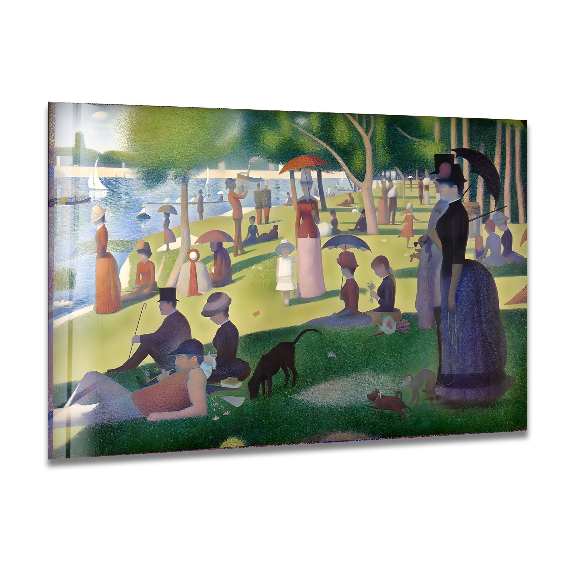 Georges Seurat Grande Jatte Island Glass Wall Art - Sunday Afternoon Painting Reproduction - Perfect for Living Room, Bedroom & Office Decor