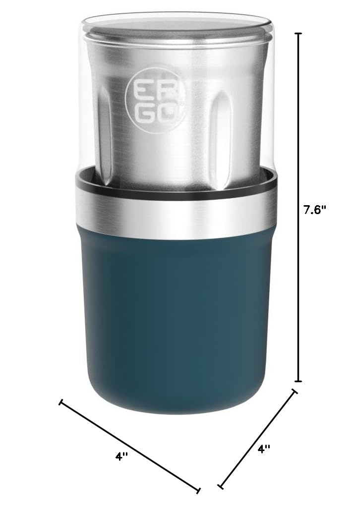 Premium ERGO Electric Herb Grinder - Large Capacity Stainless Steel with Removable Washable Cup & Airtight Lid - Perfect for Grinding Herbs, Spices & Tea Leaves - Includes Pollen Brush - Ideal for Home Kitchen, Camping & Travel Use