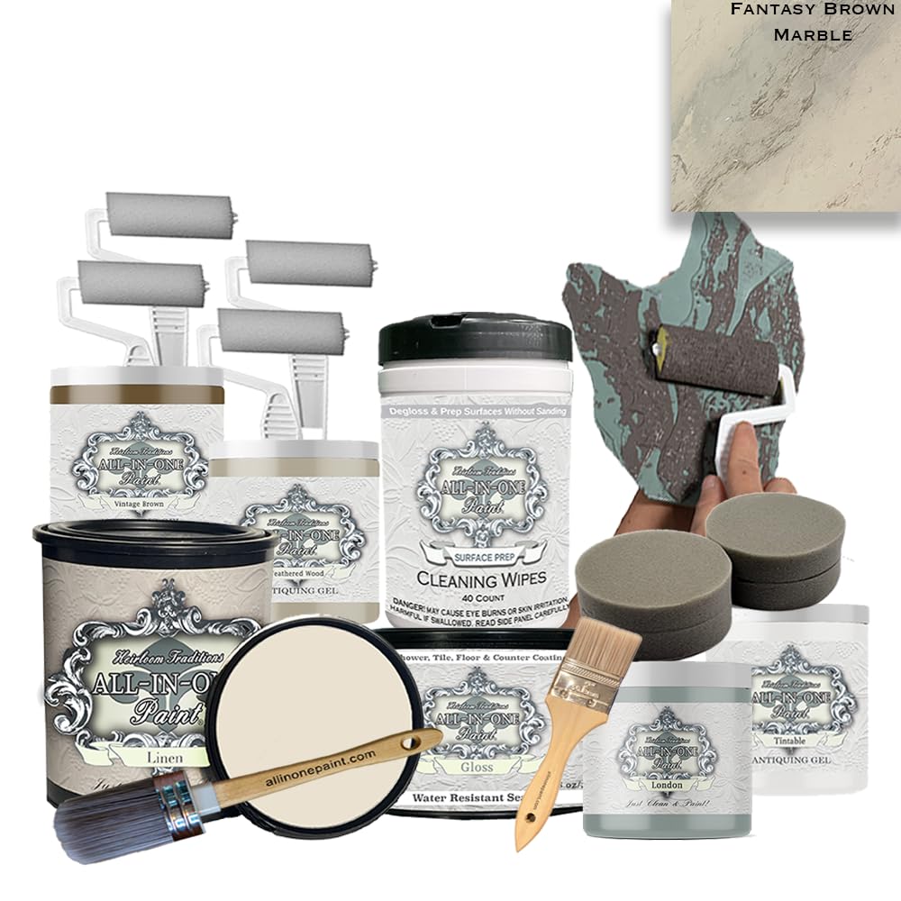 ALL-IN-ONE Countertop Paint Kit with Tools - Transform Your Kitchen & Bathroom with Fantasy Brown Designer Finish | DIY Home Renovation & Surface Makeover Solution