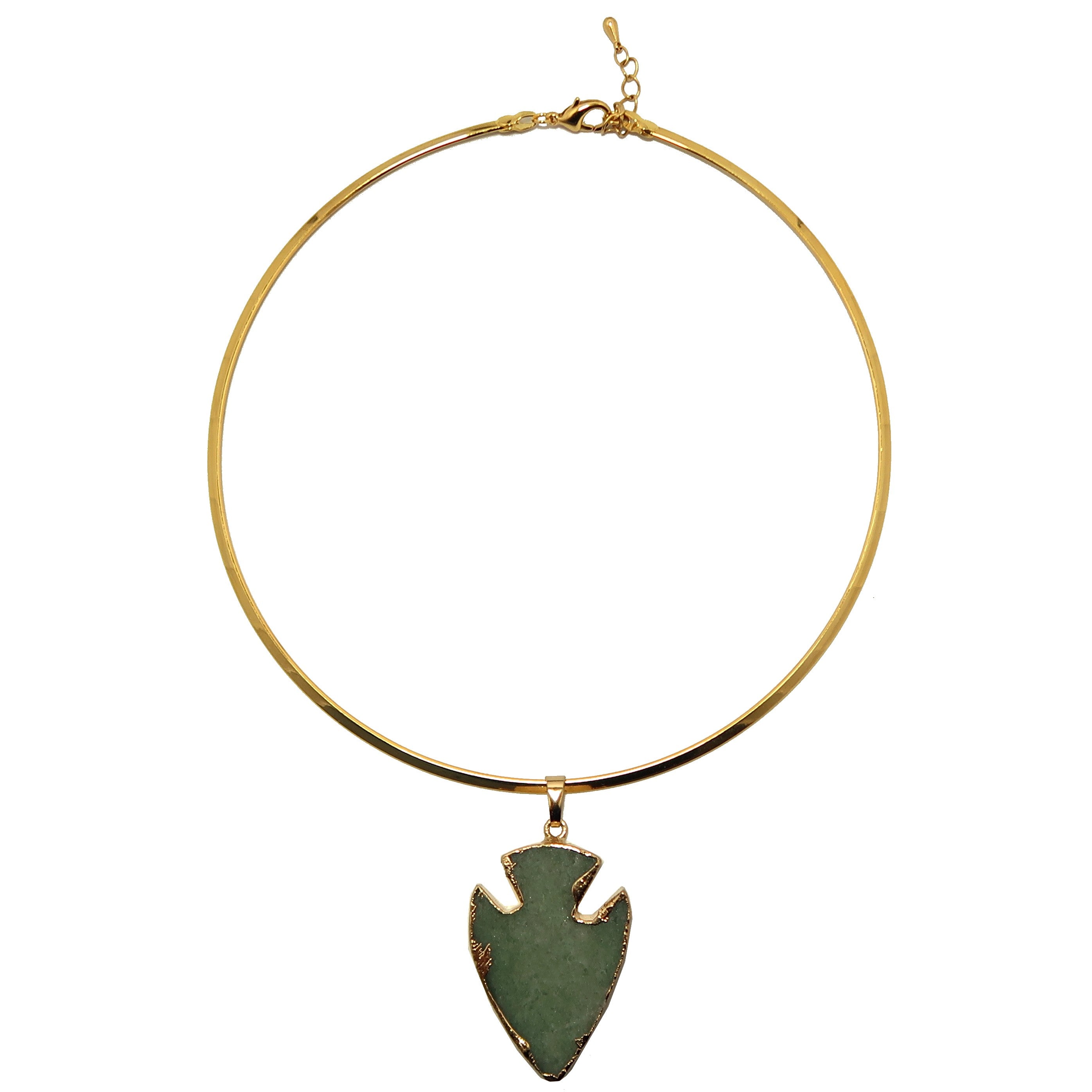Green Aventurine Arrowhead Pendant Necklace - 14K Gold Plated Choker for Women | Spiritual Healing Jewelry for Positive Energy & Good Luck | Perfect for Meditation, Yoga & Everyday Wear