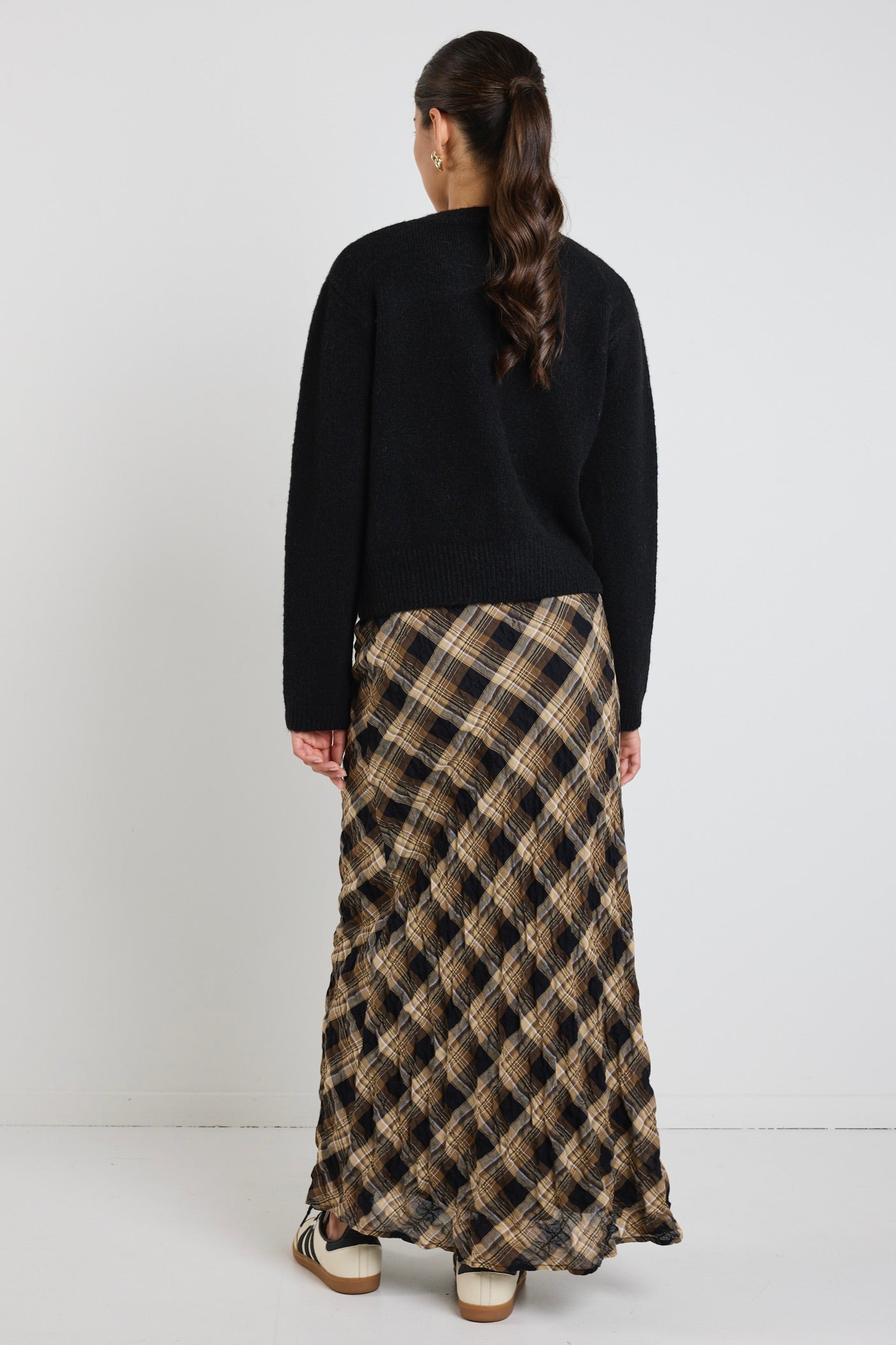 Breathe Caramel Check Bias Maxi Skirt - Women's Flowy A-Line Long Skirt with Side Slit | Perfect for Boho Chic, Beach Vacation & Casual Outfits