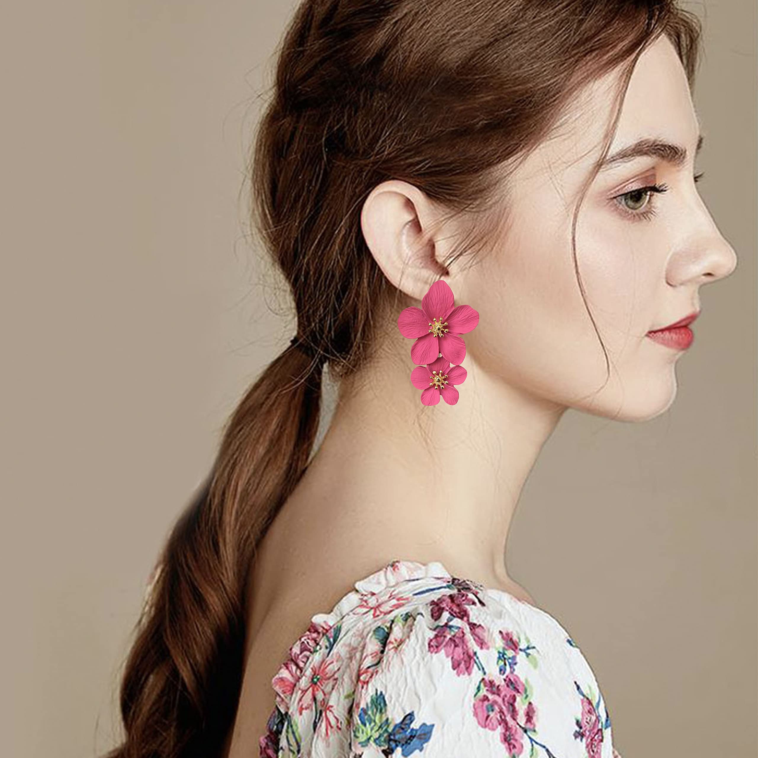 GPASTG Elegant Bohemian Large Metal Double Flower Matte Earrings - Chic Statement Dangle Drop Jewelry for Women - Perfect for Weddings, Parties & Special Occasions - Unique Fashion Gift Idea
