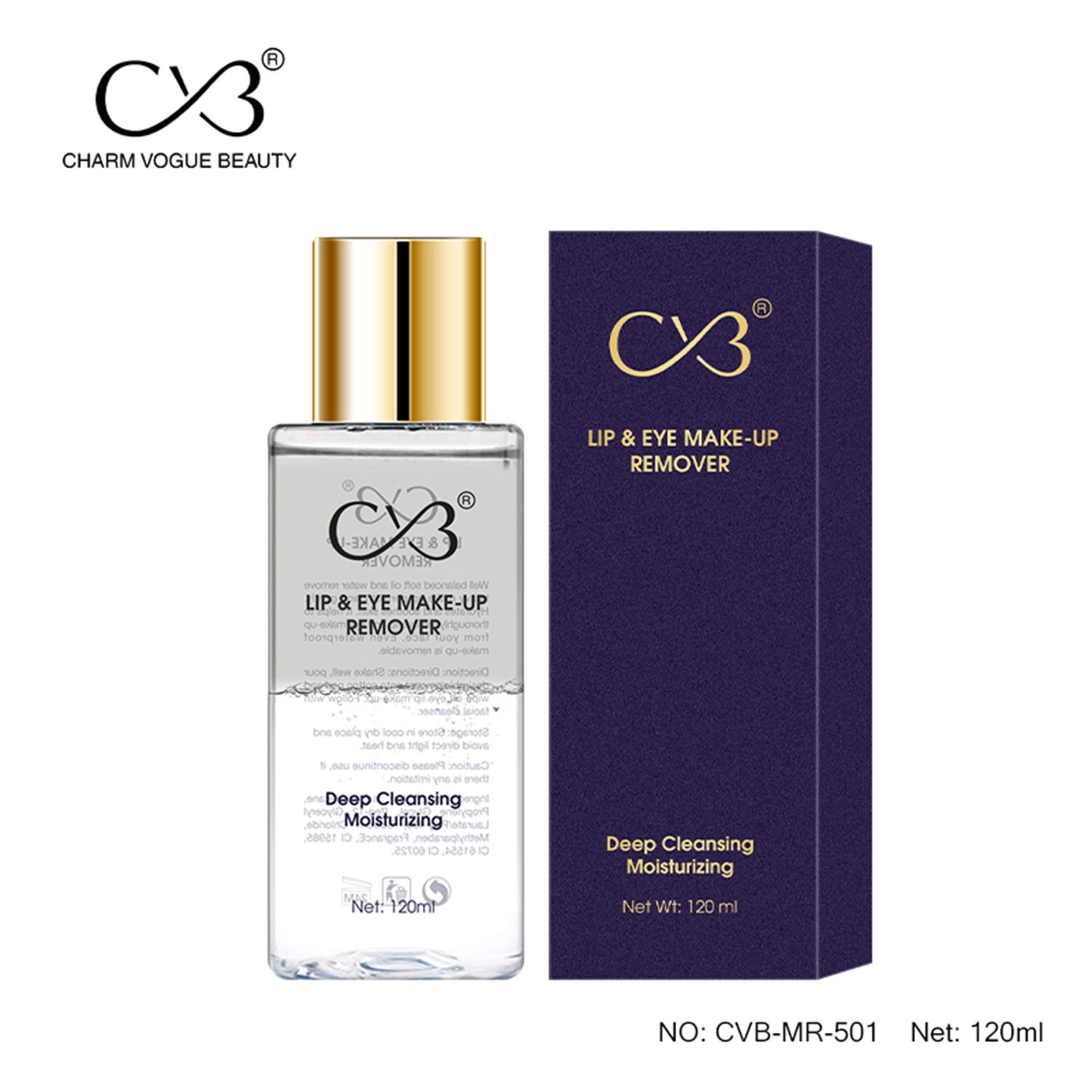 CVB MR-501 Gentle Lip & Eye Makeup Remover - Deep Cleansing Formula with Glycerin for Hydrated Skin | Effectively Removes Waterproof Makeup & Impurities | 120ml (Shade 02) | Perfect for Daily Makeup Removal & Skincare Routine