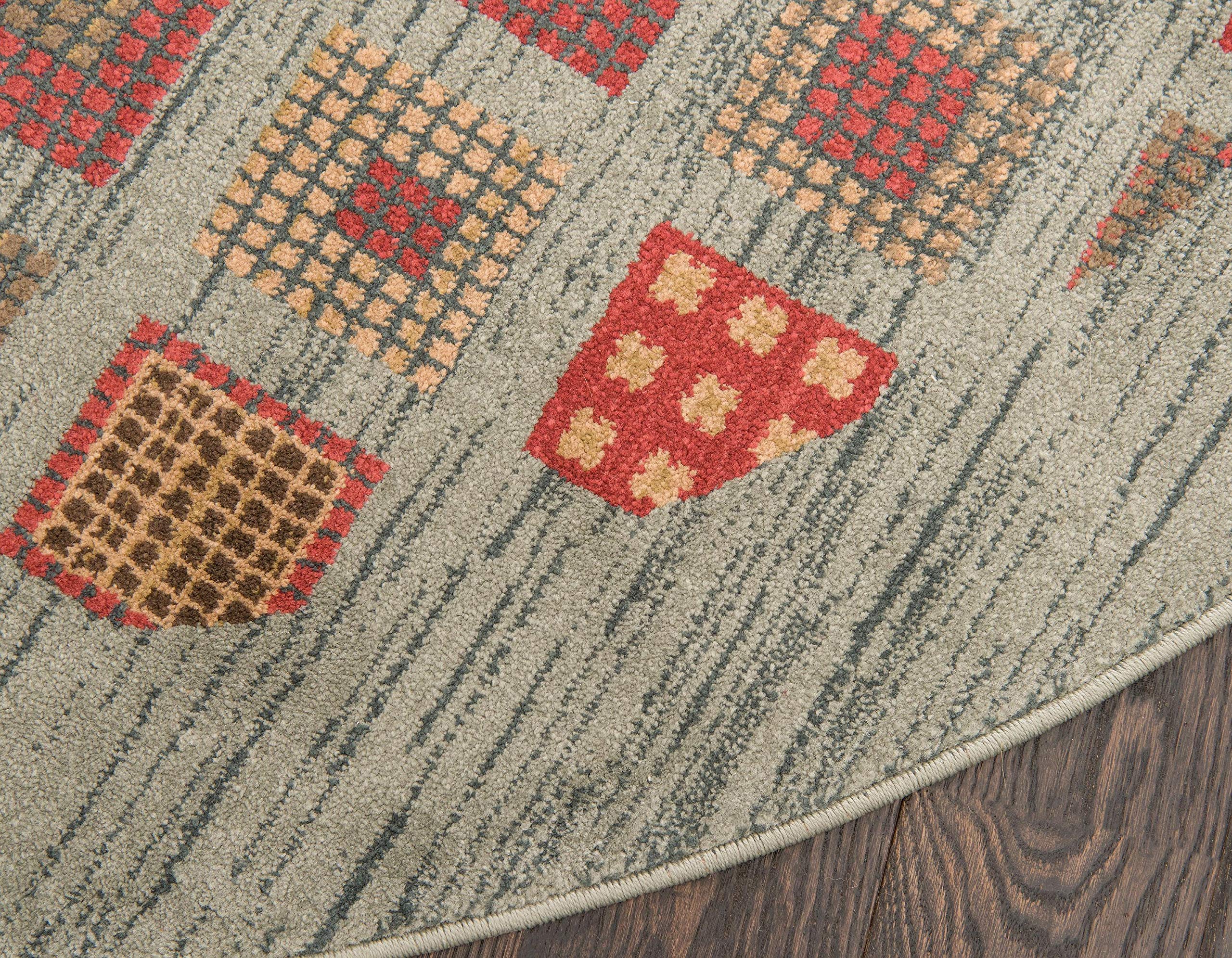 Unique Loom Fars Collection Modern Geometric Tribal Area Rug - 8' Round Light Blue & Navy Blue Handmade Carpet for Living Room, Bedroom & Office Decor