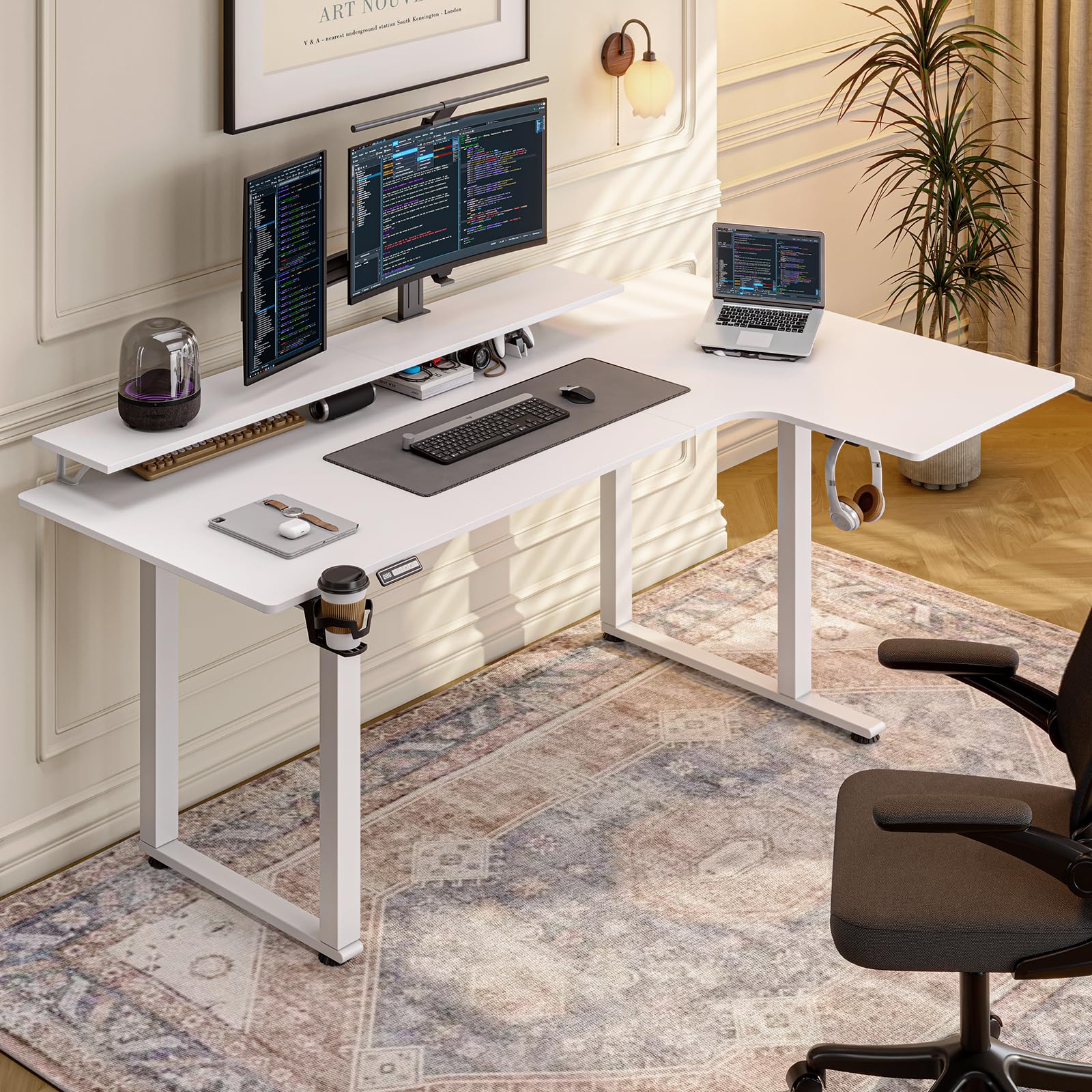 Electric L-Shaped Standing Desk 71x43 Inches - Dual Motor Adjustable Height (28-46