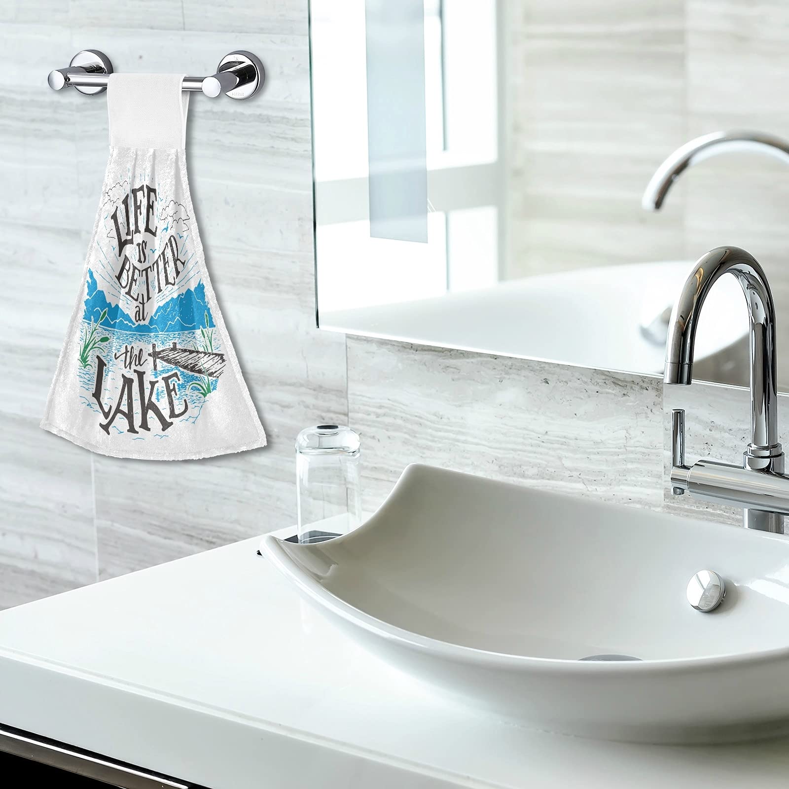 Premium Hanging Kitchen Towels Set of 2 - Absorbent Lake-Themed Dish Cloths & Bar Mugs Tea Towels for Kitchen, Bathroom Decor | Perfect for Drying Dishes, Cleaning Countertops, and Adding Rustic Charm to Your Home
