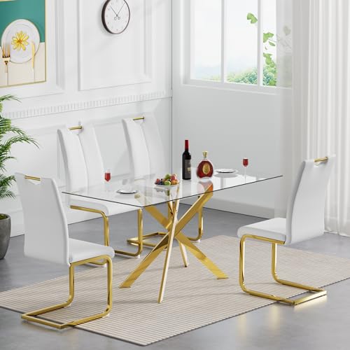 Gold Table With 4 White Gold Chairs