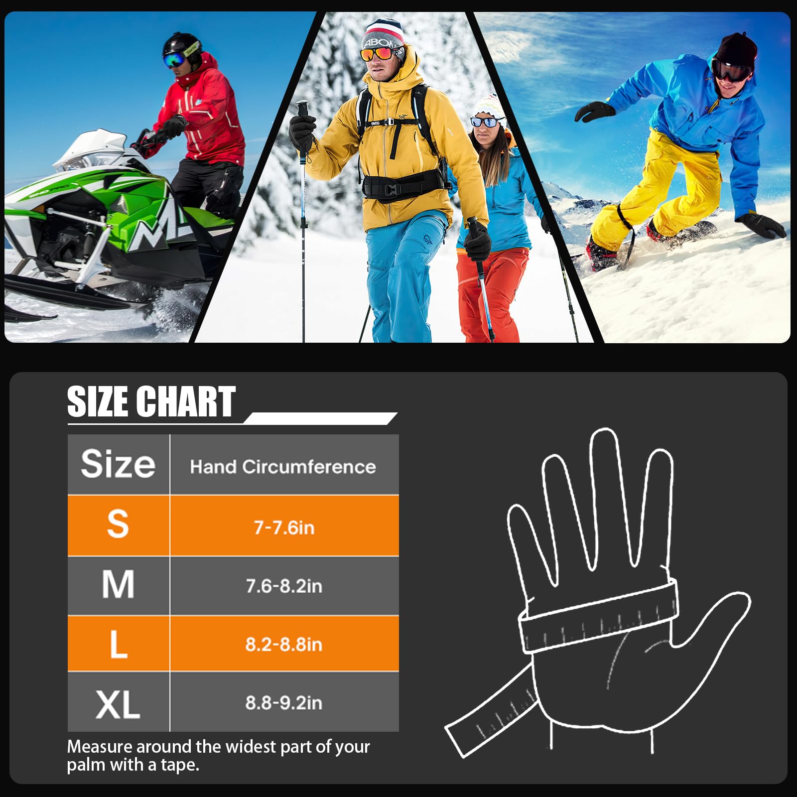 **JUMPHIGH Ski & Snow Gloves for Men & Women - 3M Thinsulate Insulated, Waterproof Winter Gloves for Snowboarding & Outdoor Activities - Perfect Cold Weather Gifts**
