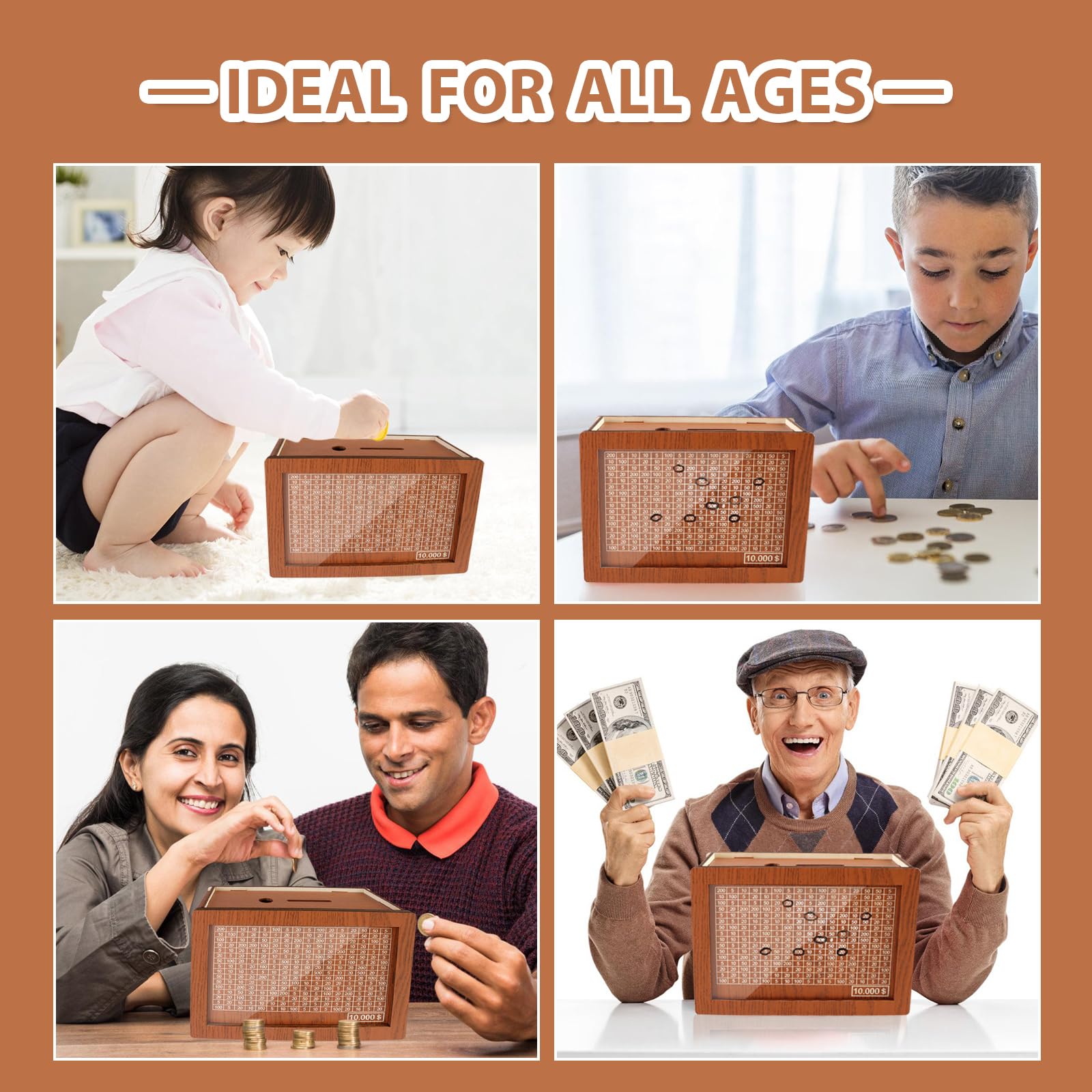 Wooden Cash Vault Savings Box with Money Target & Numbers - 10,000 Dollar Capacity Money Bank for Cash Saving - Perfect Gift for Friends & Family - Ideal for Home Savings, Piggy Bank Alternative, and Financial Goal Tracking