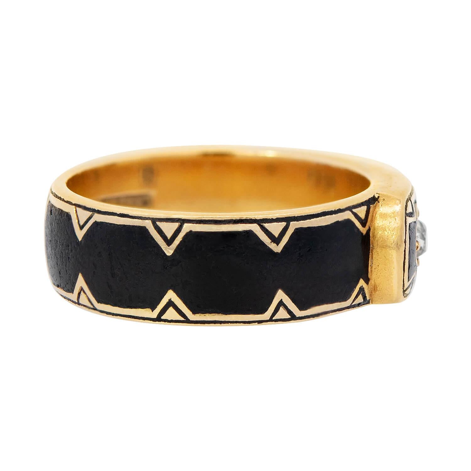 Victorian 14K Gold Diamond & Enamel Buckle Ring - Elegant Antique Jewelry for Women, Perfect for Weddings, Anniversaries & Special Occasions