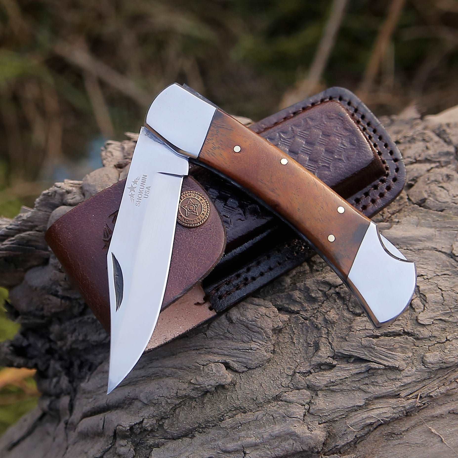 Premium Buck Pocket Knife with Exotic Rosewood Handle - Personalized Engraving for Outdoor Adventures, Camping & Everyday Carry (EDC)