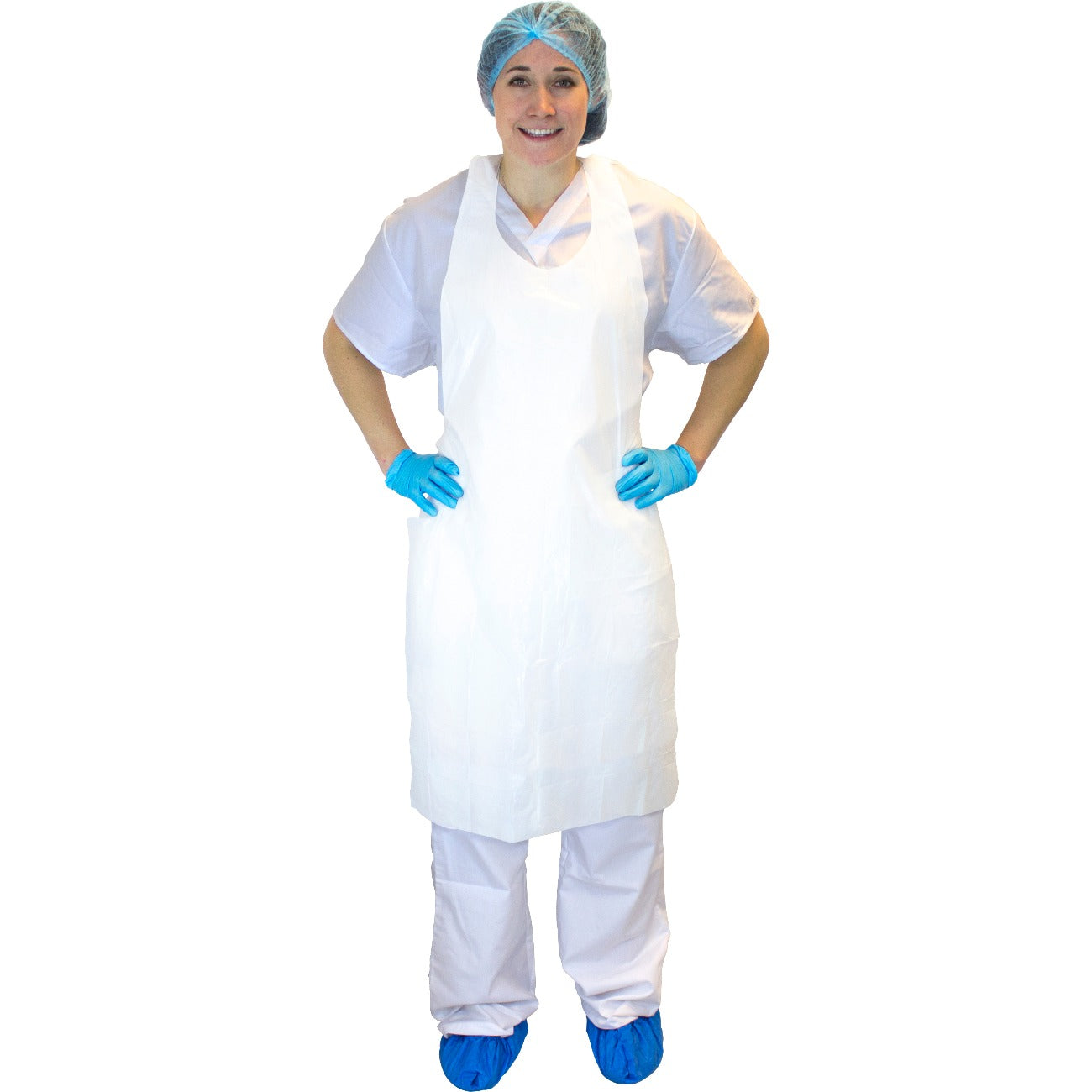 10 Micron White Polyethylene Aprons - Pack of 100 - Disposable Protective Aprons for Food Service, Medical, and Industrial Use