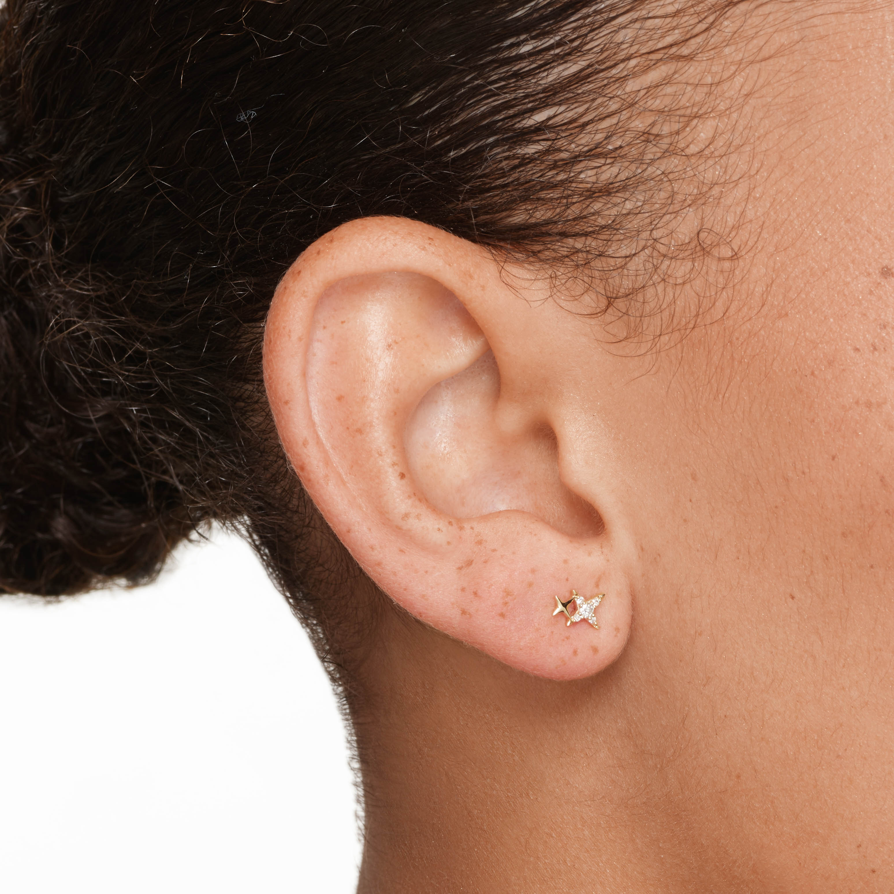 10k Gold Diamond Double Star Stud Earrings for Women - Elegant & Sparkling Jewelry for Everyday Wear, Parties & Special Occasions