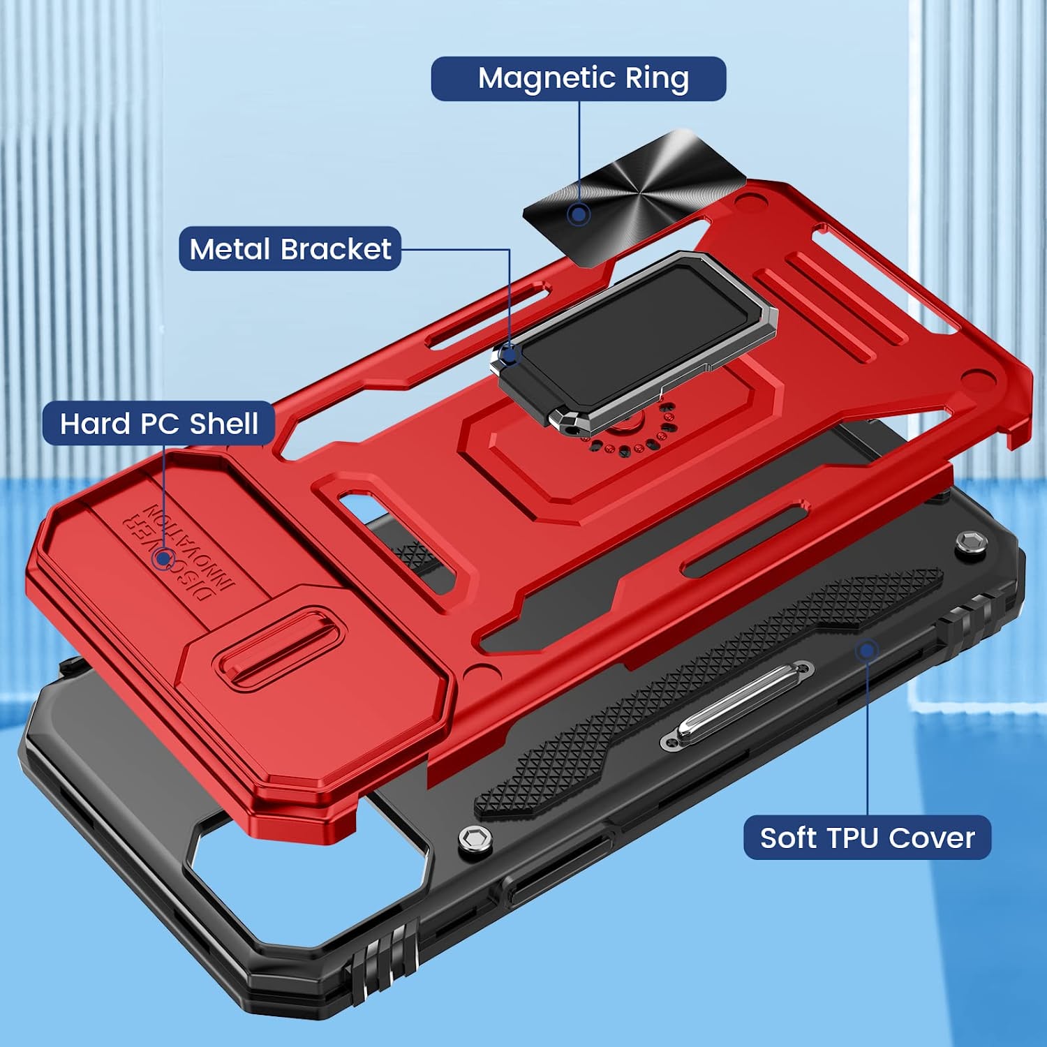 iPhone 14 Plus Case with Kickstand & Slide Camera Cover | Protective Armor Phone Cover in Red | Perfect for Work, Travel & Outdoor Activities