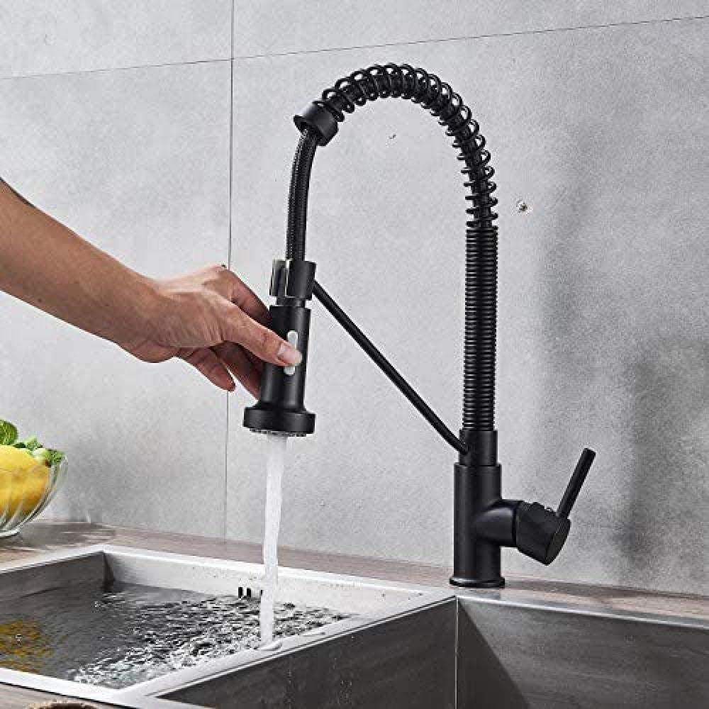 360° Rotatable Pull-Out Shower Kitchen Tap - Black for Modern Sinks
