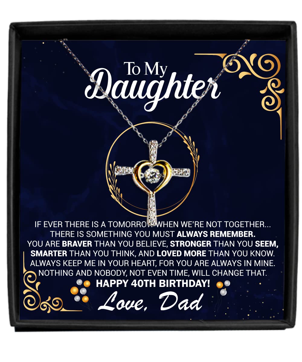 Zapbest 40th Birthday Necklace Gift for Daughter from Dad - Personalized Cross Dancing Pendant with Message Card - Perfect for Milestone Birthday Celebrations & Special Occasions