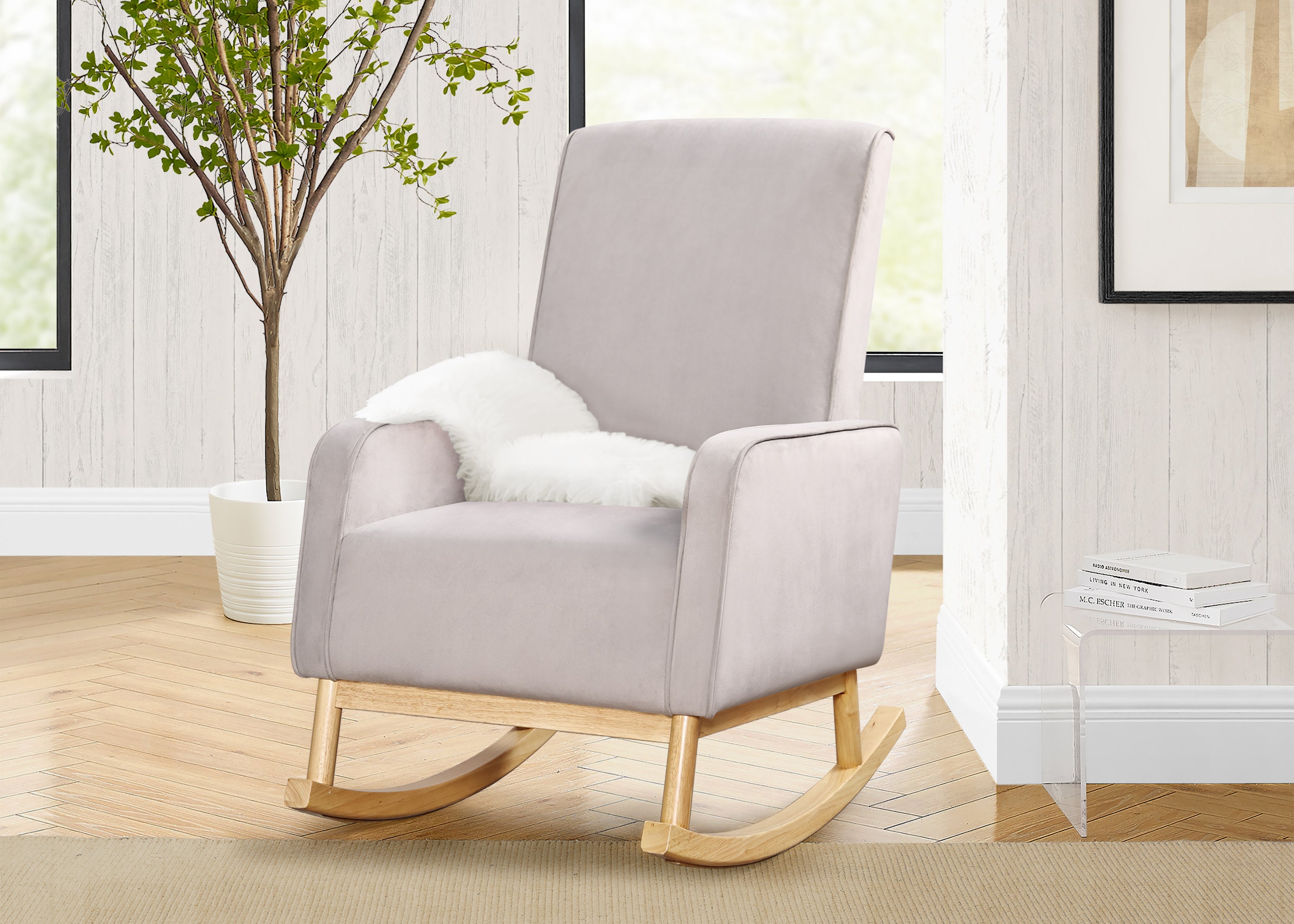 Comfortable Drew Rocking Chair for Living Room & Nursery - Relaxing Wooden Rocker with Ergonomic Design - Perfect for Reading, Nursing, and Stress Relief