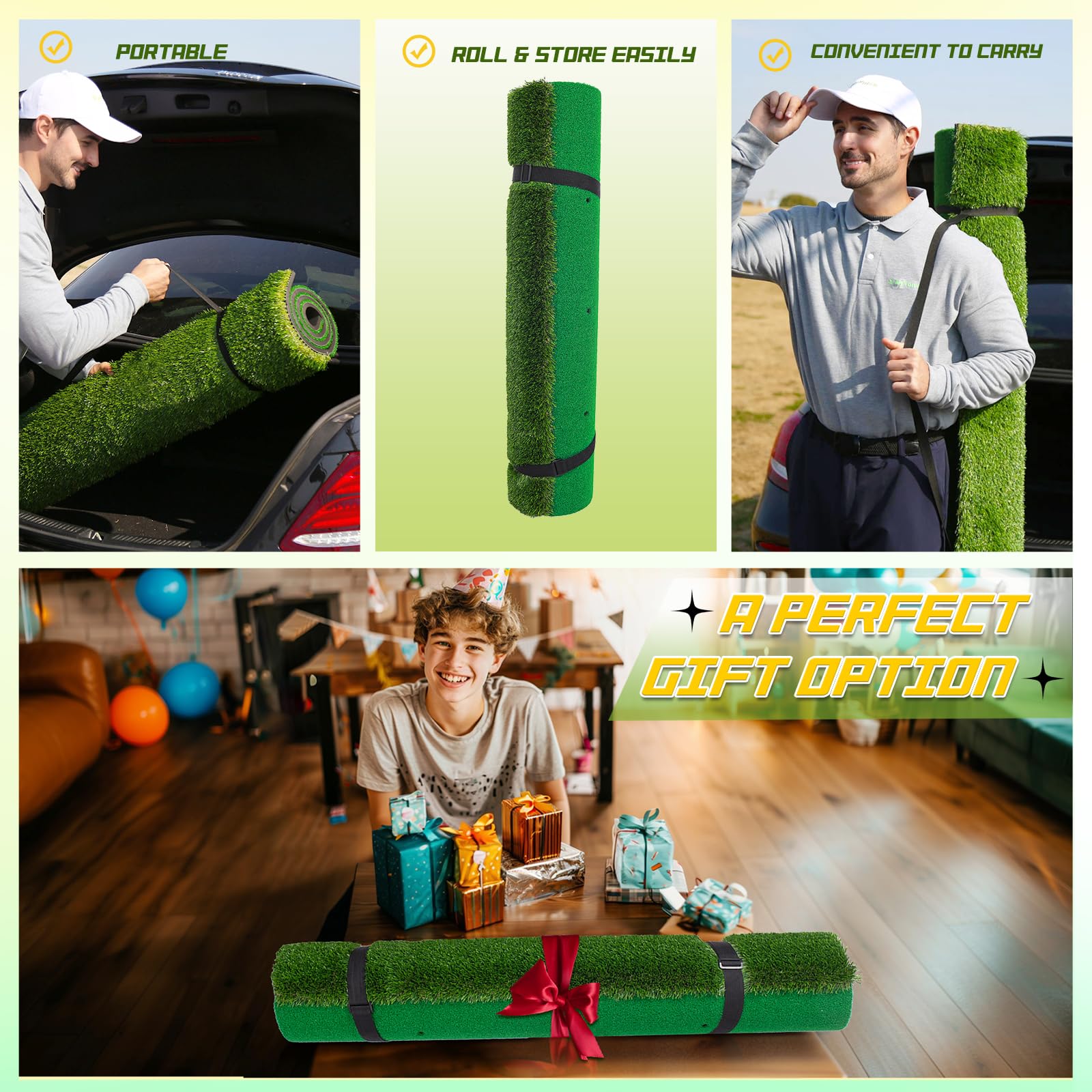Premium MyVoice Pro 5x4ft Thickened Golf Practice Mat Set - High-Elastic Non-Slip Base with Multiple Turf Options for Indoor/Outdoor Training | Perfect for Backyard, Garage & Driving Range Precision Shot Practice