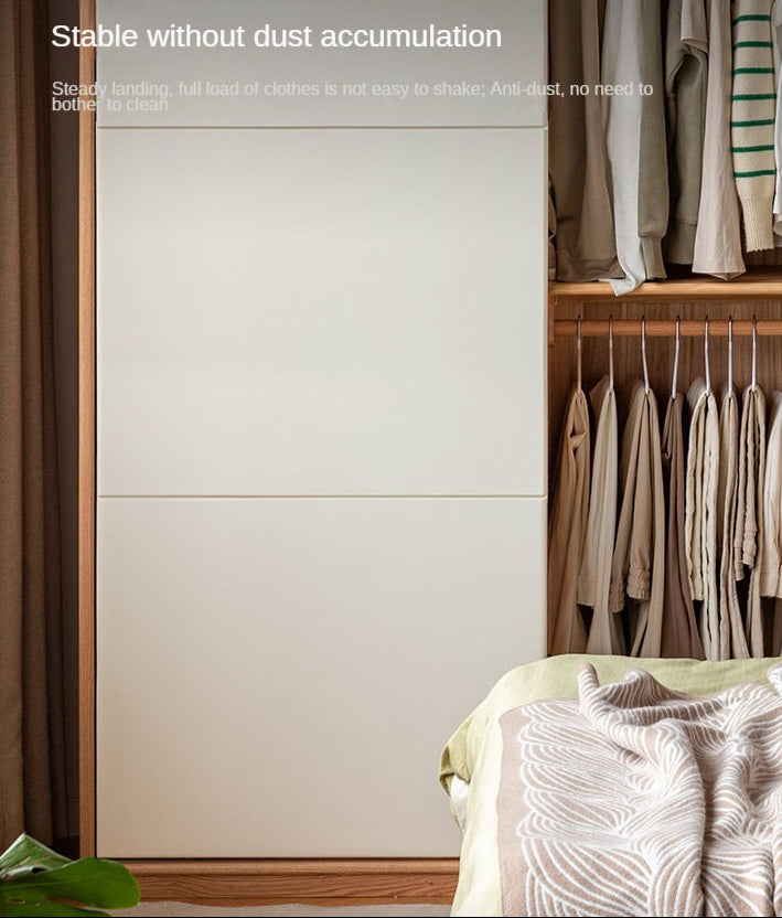 Solid Oak Wood Sliding Door Wardrobe Closet - Modern Storage Solution for Bedroom, Living Room & Office Organization