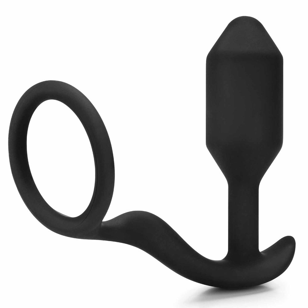 B Vibe XL Vibrating Snug & Tug Weighted Anal Plug & Penis Ring - Dual Stimulation for Enhanced Pleasure | Perfect for Couples Play & Solo Exploration