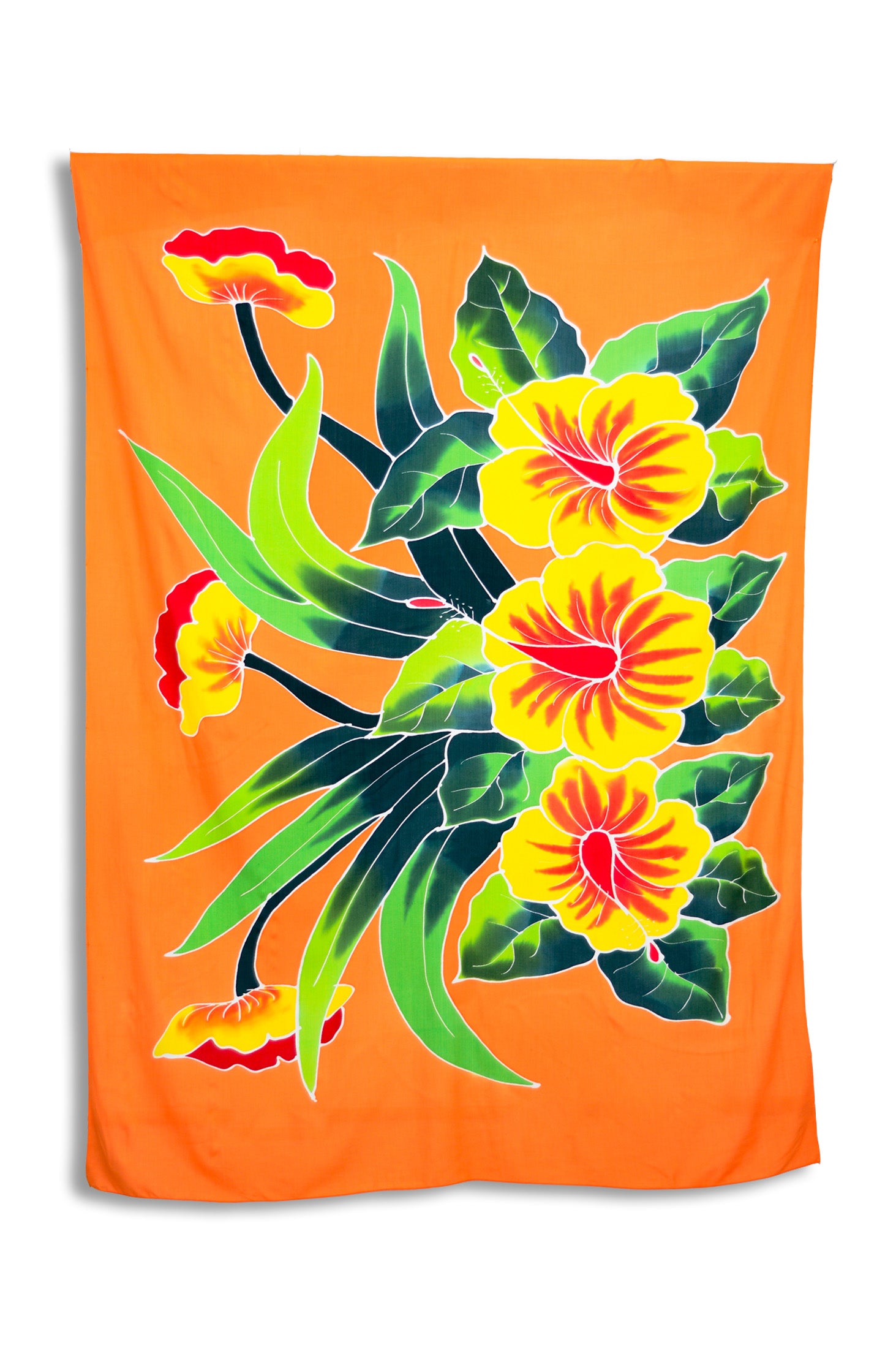 Hand Painted Orange Hibiscus Sarong - Tropical Beach Wrap, Summer Cover Up, Boho Fashion Accessory for Women - Perfect for Vacations, Pool Parties & Resort Wear