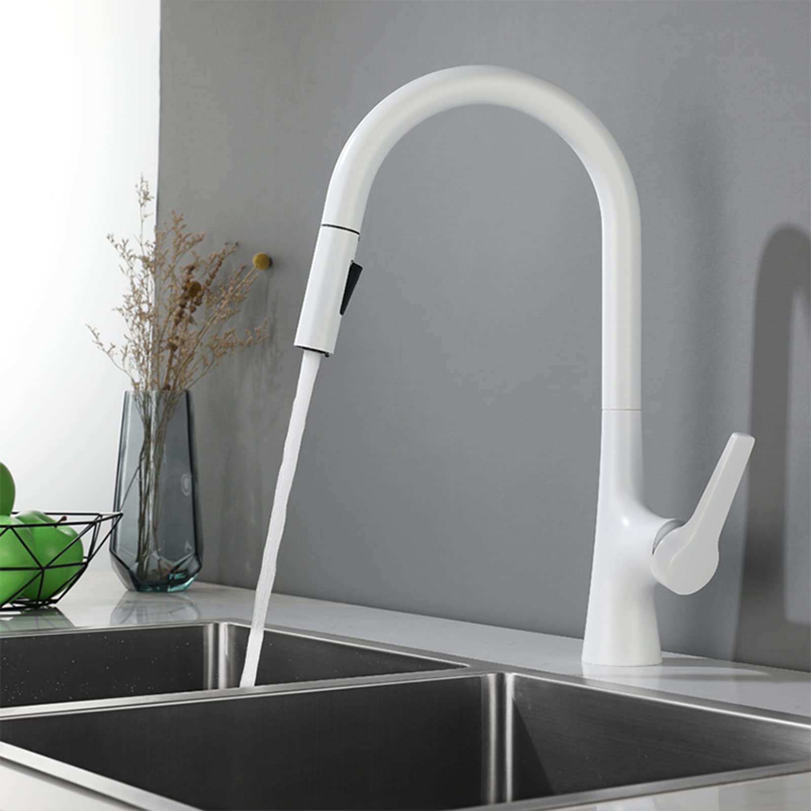 Premium White Brass Pull-Out Spray Kitchen Faucet with Hot & Cold Water Control - Perfect for Modern Farmhouse & Contemporary Kitchen Sinks