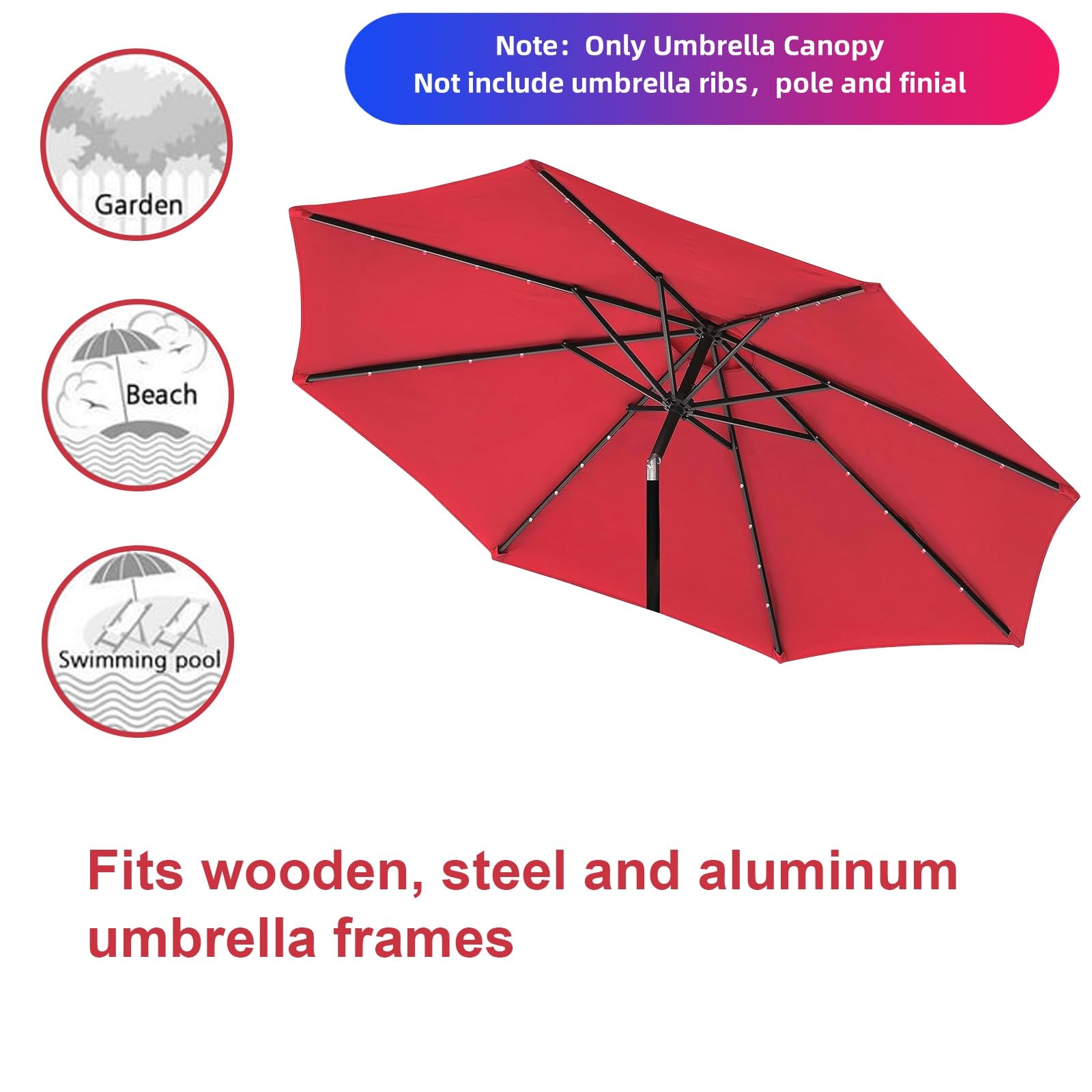 9ft Replacement Canopy for Patio Umbrella - Outdoor Table Market Yard Umbrella Top with 8 Ribs | Perfect for Backyard, Poolside, and Outdoor Dining Areas