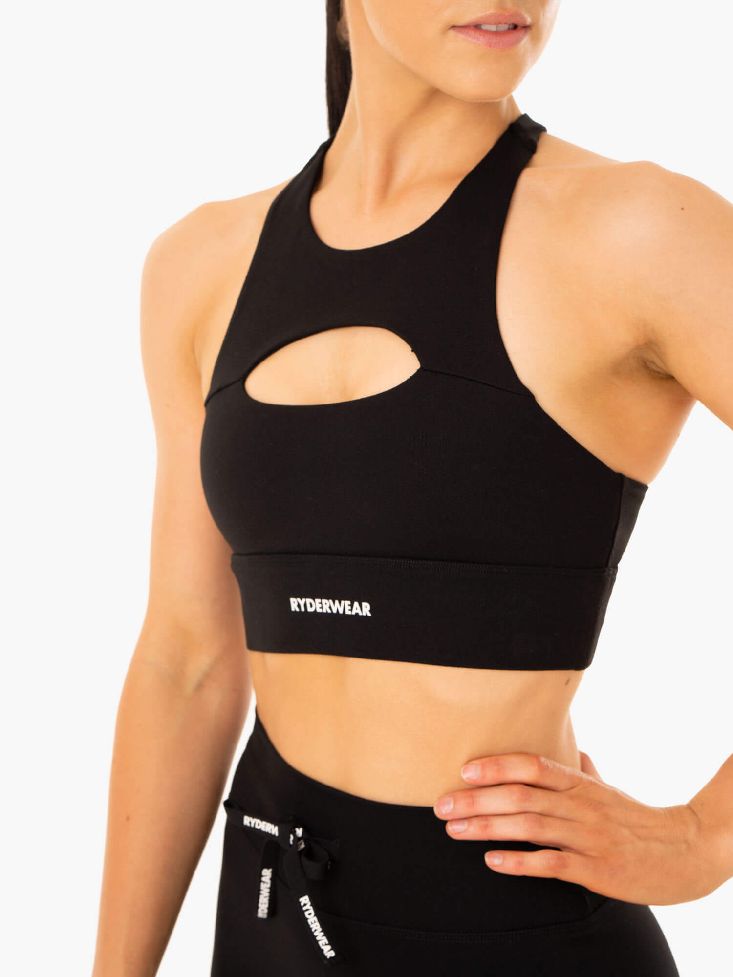 Replay Cut Out Sports Bra for Women - High Support Workout Top - Black - Perfect for Yoga, Running & Gym