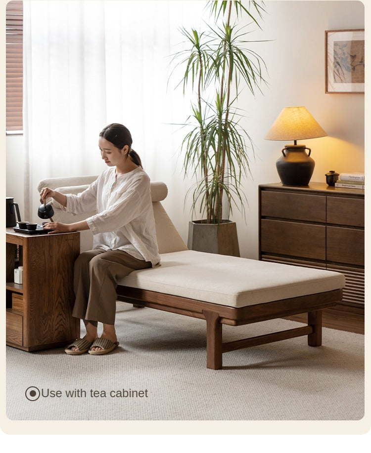 Premium Black Walnut Solid Wood Lounge Single Leisure Sofa Bed - Modern Convertible Daybed for Living Room, Bedroom & Small Spaces