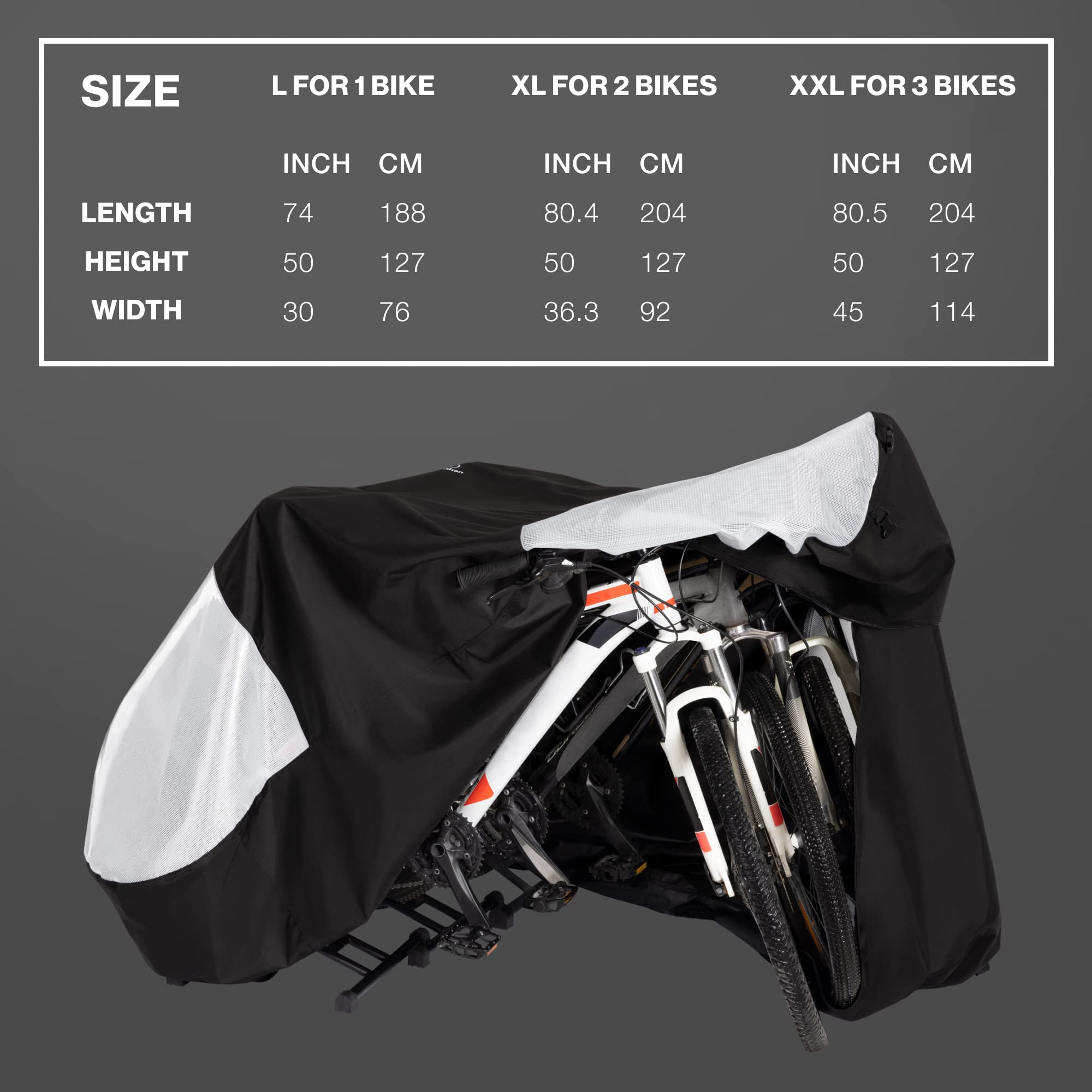 Heavy Duty Waterproof Bike Cover for 3 Bicycles - XX-Large Outdoor Storage & Travel Protection - 210D/300D/600D Material - Perfect for E-Bikes, Mountain Bikes & Road Bikes - Ideal for Garage Storage, Camping & Long-Distance Travel