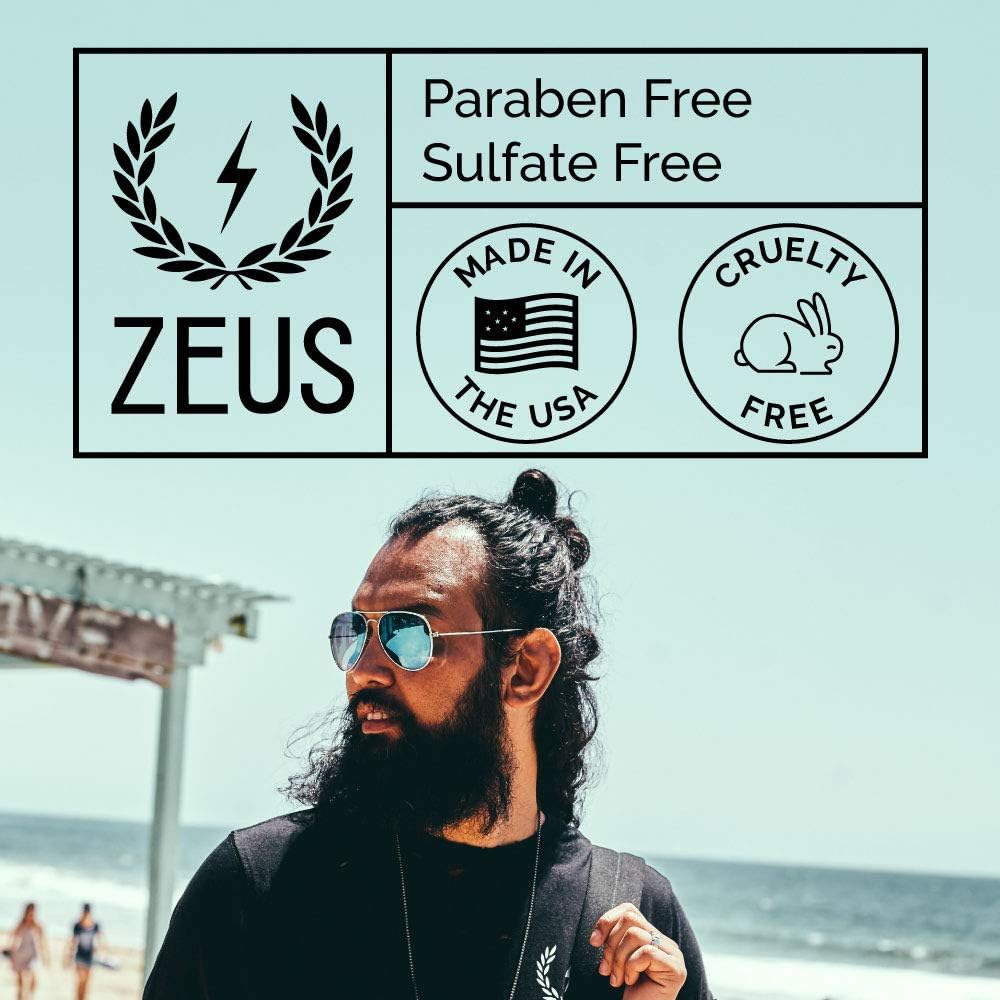ZEUS Premium Beard Growth Kit for Thick Beards - Natural Beard Shampoo, Conditioner & Sandalwood Beard Oil Set with Travel Toiletry Bag | Made in USA | Perfect for Daily Grooming, Travel & Men's Self-Care Routine