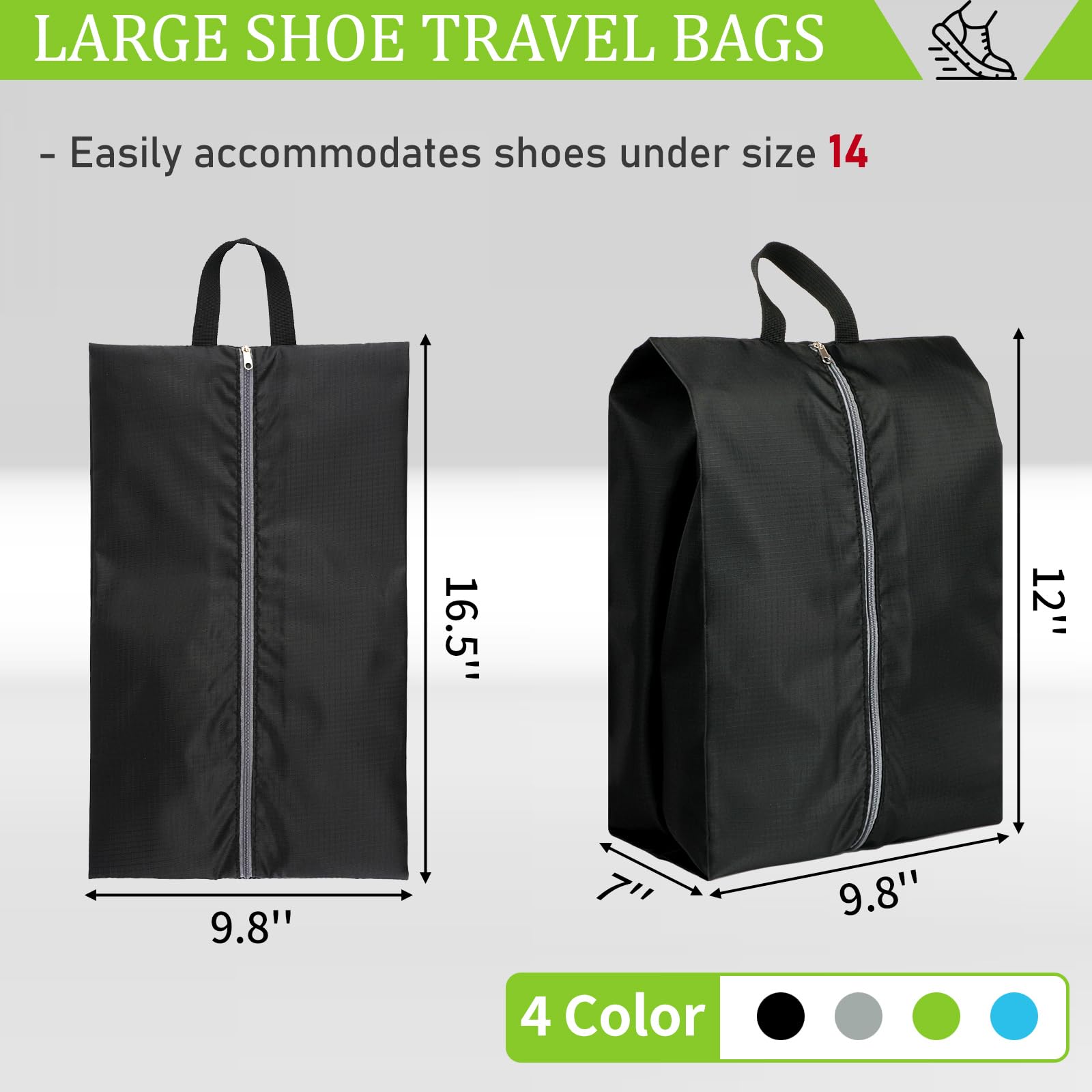 4 Pack Large Waterproof Shoe Bags with Zipper - Colorful Travel Shoe Organizers for Women & Men | Perfect for Packing Shoes in Luggage, Gym Bags & Vacation Trips