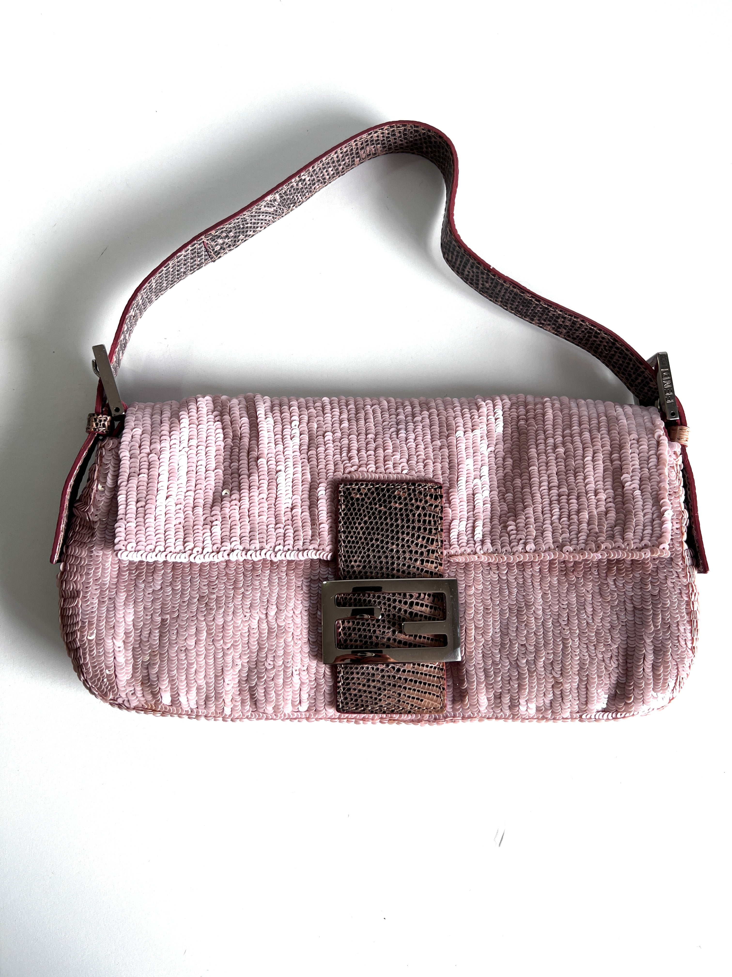 Vintage Fendi Pink Sequin Baguette Bag - Luxury Designer Shoulder Bag for Women, Perfect for Parties, Weddings & Evening Events