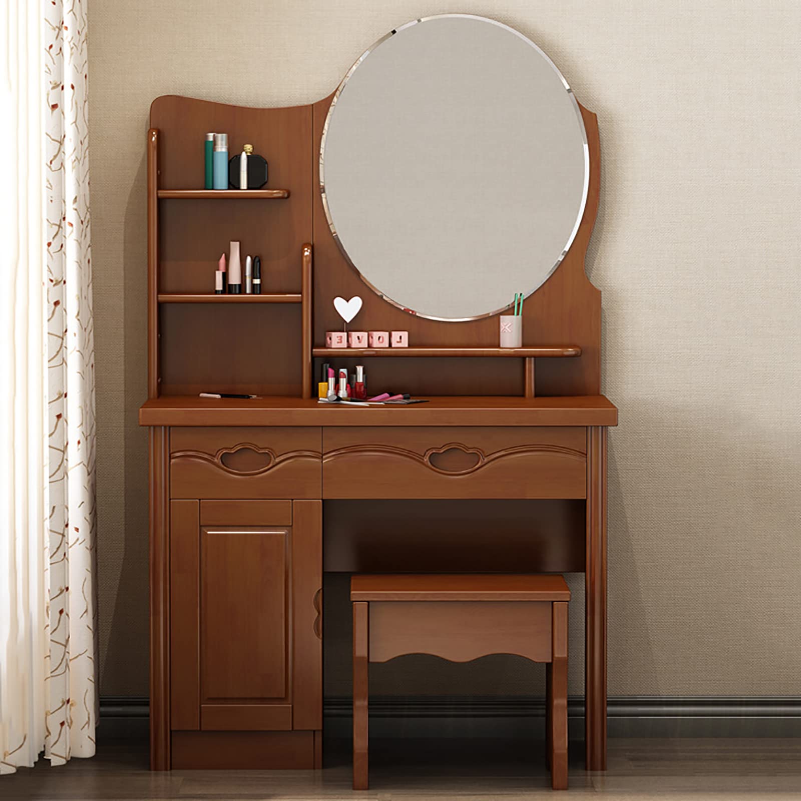 Elegant Vanity Desk Set with Mirror & 2 Storage Drawers - Large Dressing Table for Bedroom, Home Office, Makeup & Study - Perfect as Computer Laptop Writing Desk & Beauty Station