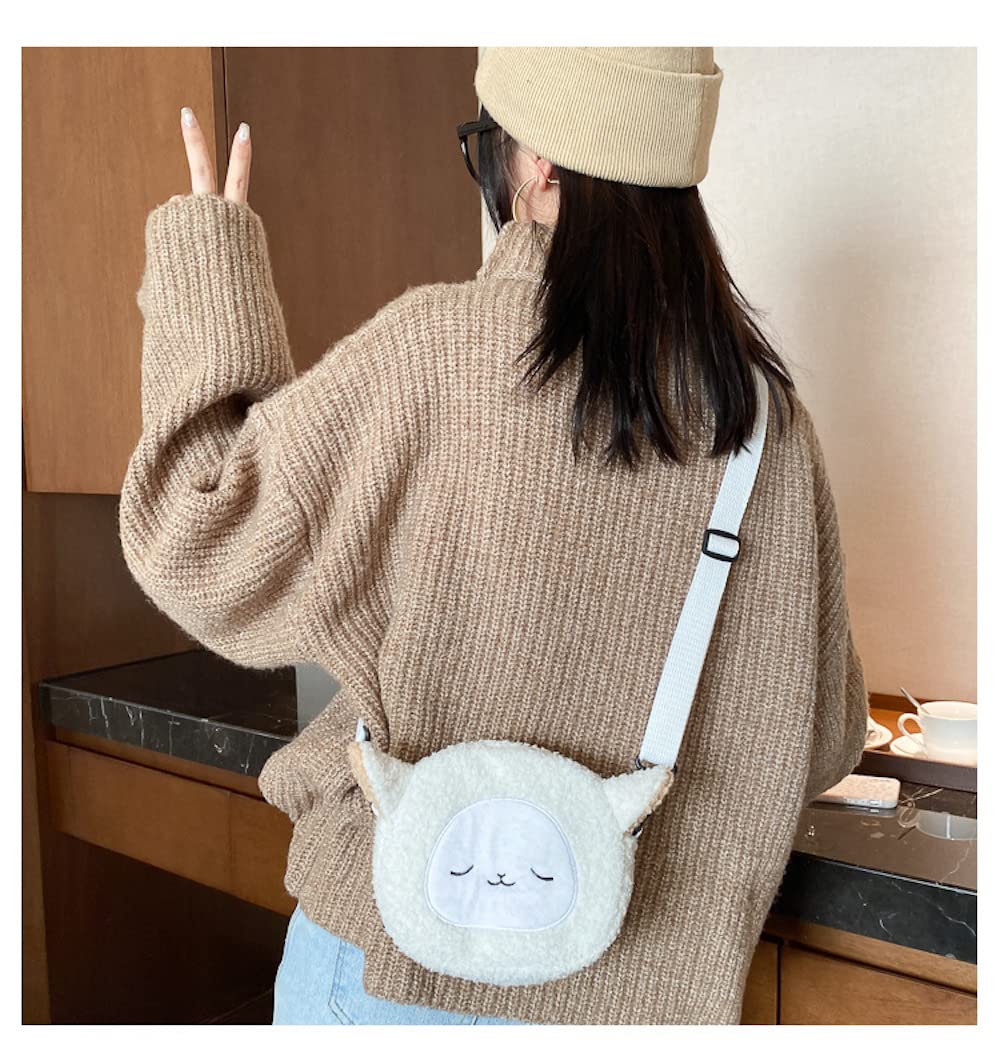 Kawaii Cat Plushie Crossbody Bag - Fluffy Lamb Like Purse for Daily Use