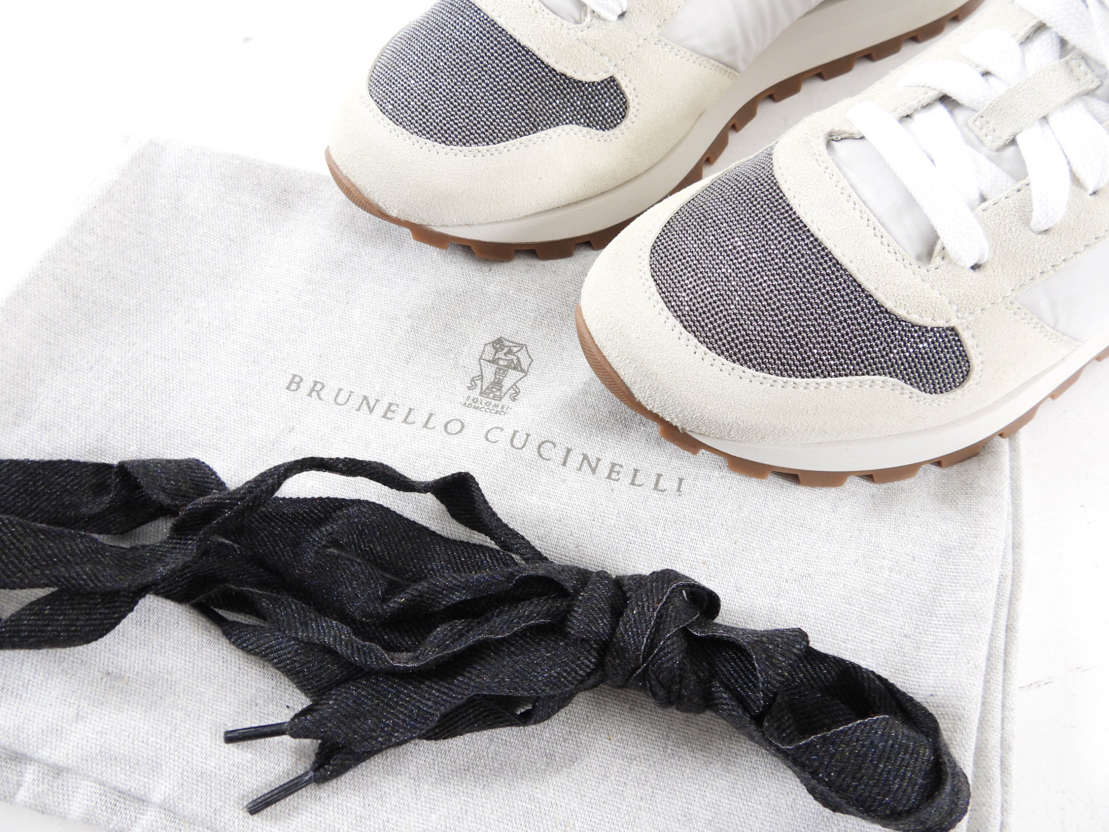 Brunello Cucinelli Off-White Leather & Nylon Monili Sneakers - Size 40 | Luxury Casual Shoes for Men | Perfect for Everyday Wear & Stylish Outings