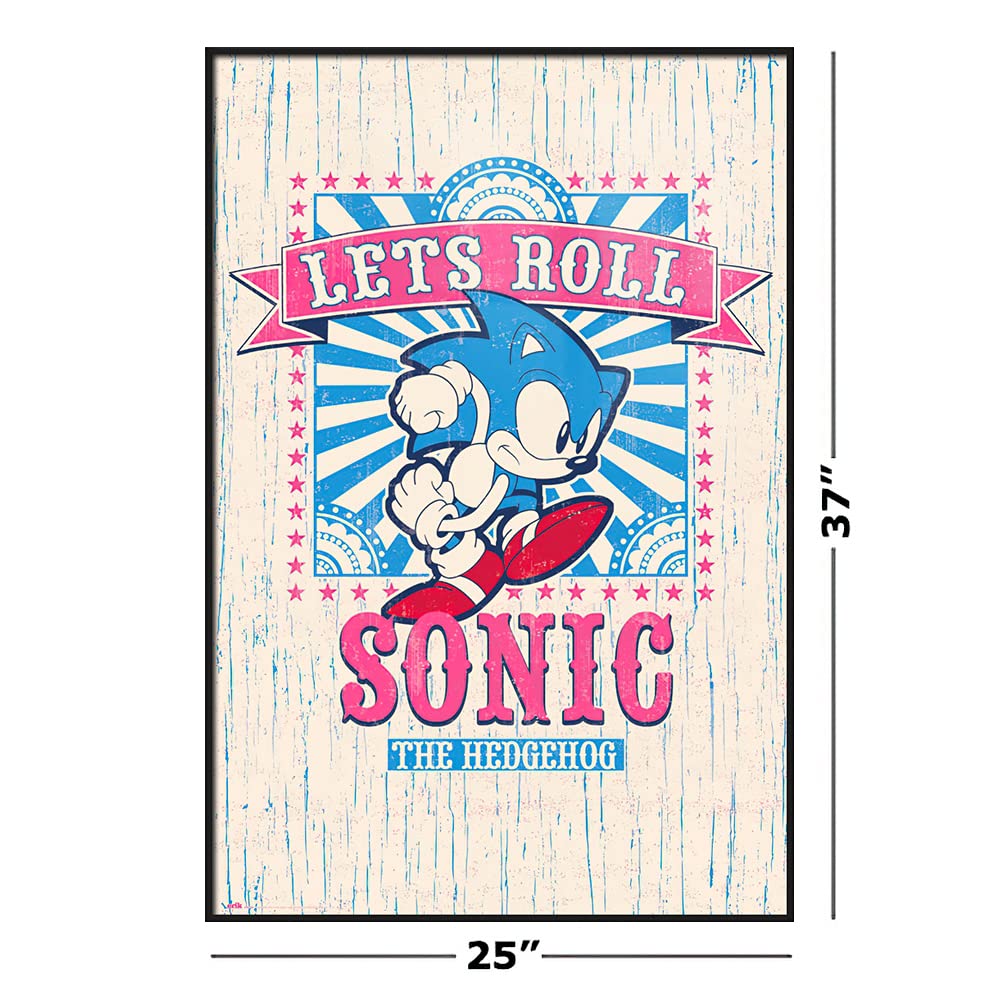 Sonic The Hedgehog Framed Poster - 24x36 Inches Gaming & TV Show Wall Art Decor - Perfect for Game Rooms, Bedrooms & Gamer Gifts