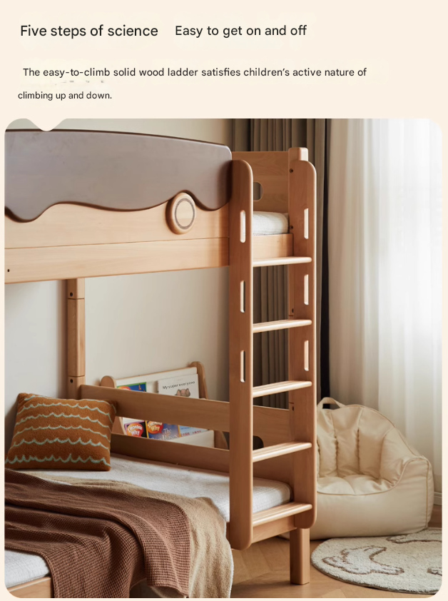 Solid Beech Wood Bunk Bed with Guardrails - Sturdy & Safe for Kids' Bedroom, Dormitory, or Guest Room