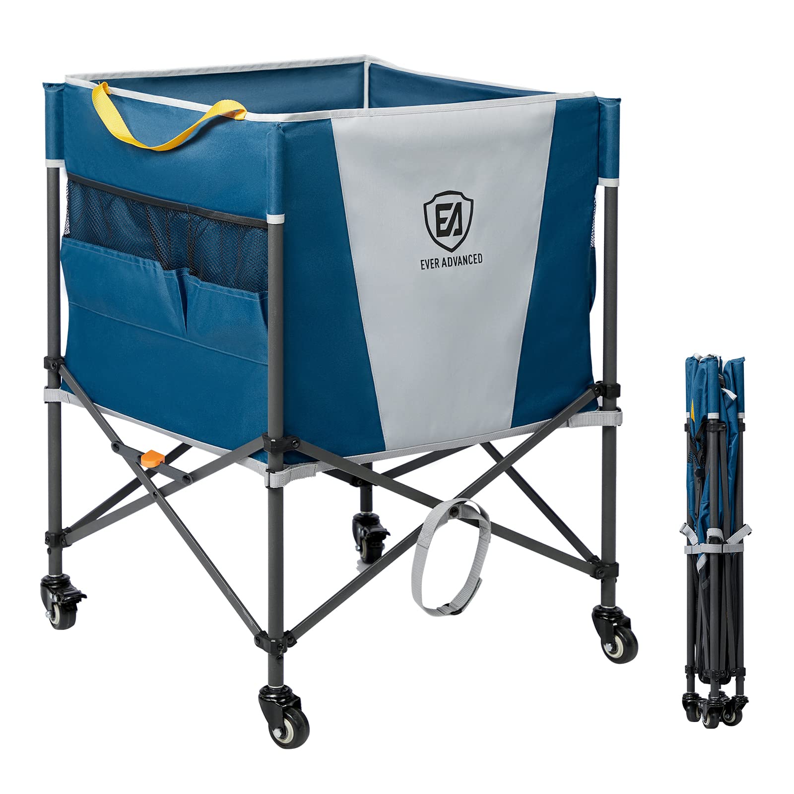 EVER ADVANCED Rolling Ball Storage Cart with Lockable Wheels - 33 x 22.8 Inch Collapsible Sports Equipment Organizer for Volleyball, Basketball, Tennis & Toys | Multi-Purpose Garage, Gym & Home Storage Solution | Perfect for Sports Teams, Schools & Family Organization